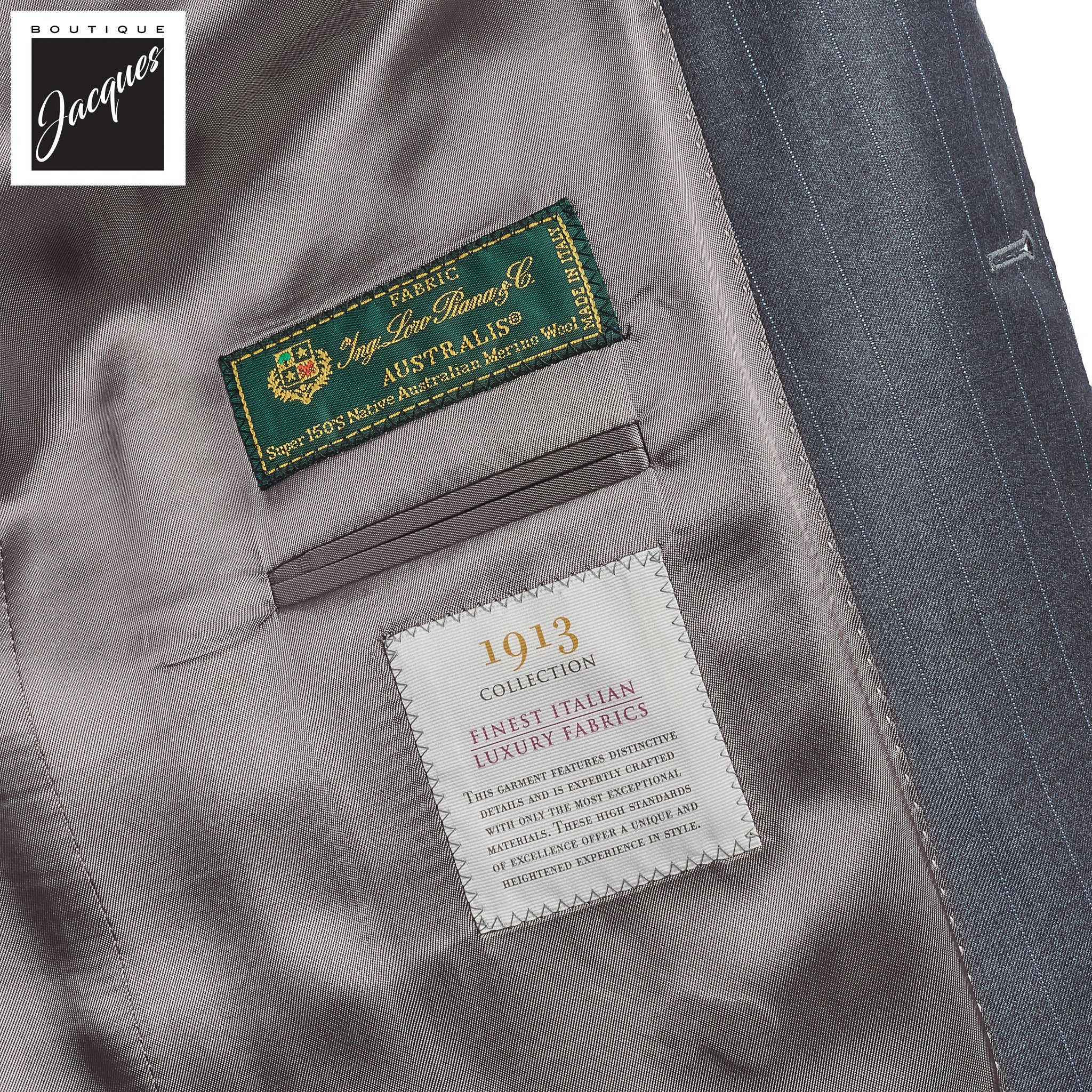 Gray Pin-Stripe Super 150s Loro Piana Wool Mason Contemporary Fit Suit - Jack Victor 1913 - Image 5