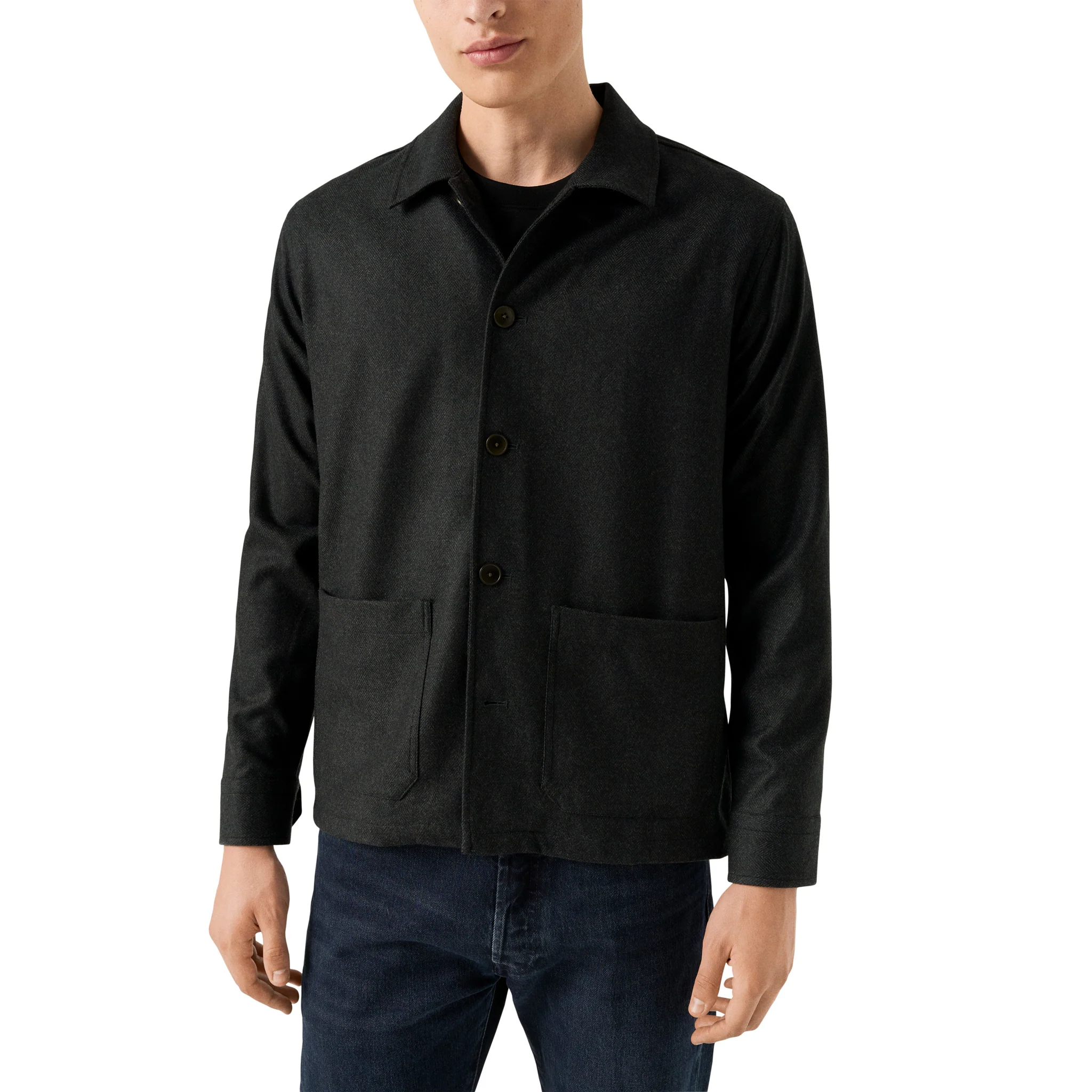Dark Green Herringbone Wool-Cashmere Chore Jacket - ETON - Image 3