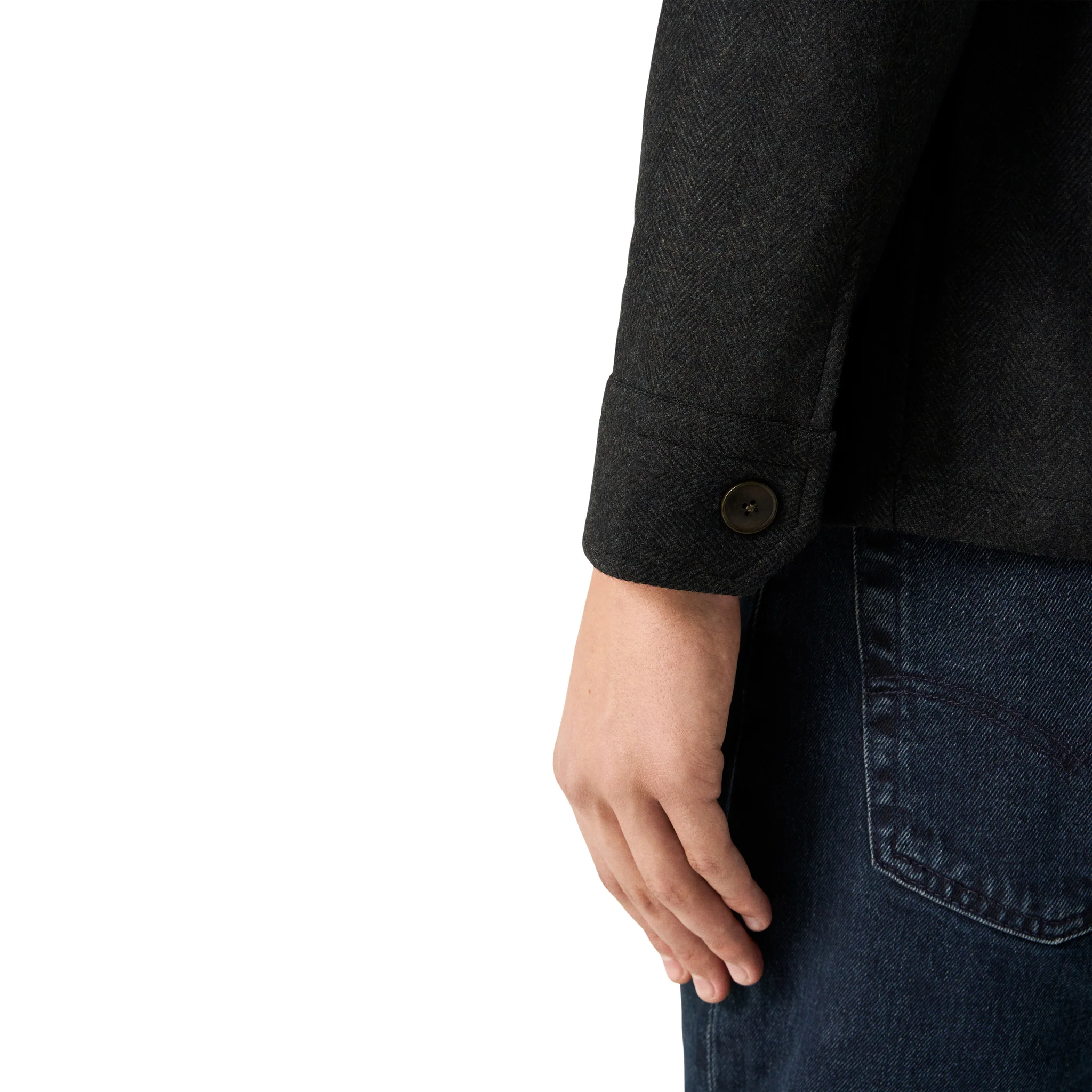 Dark Green Herringbone Wool-Cashmere Chore Jacket - ETON - Image 6