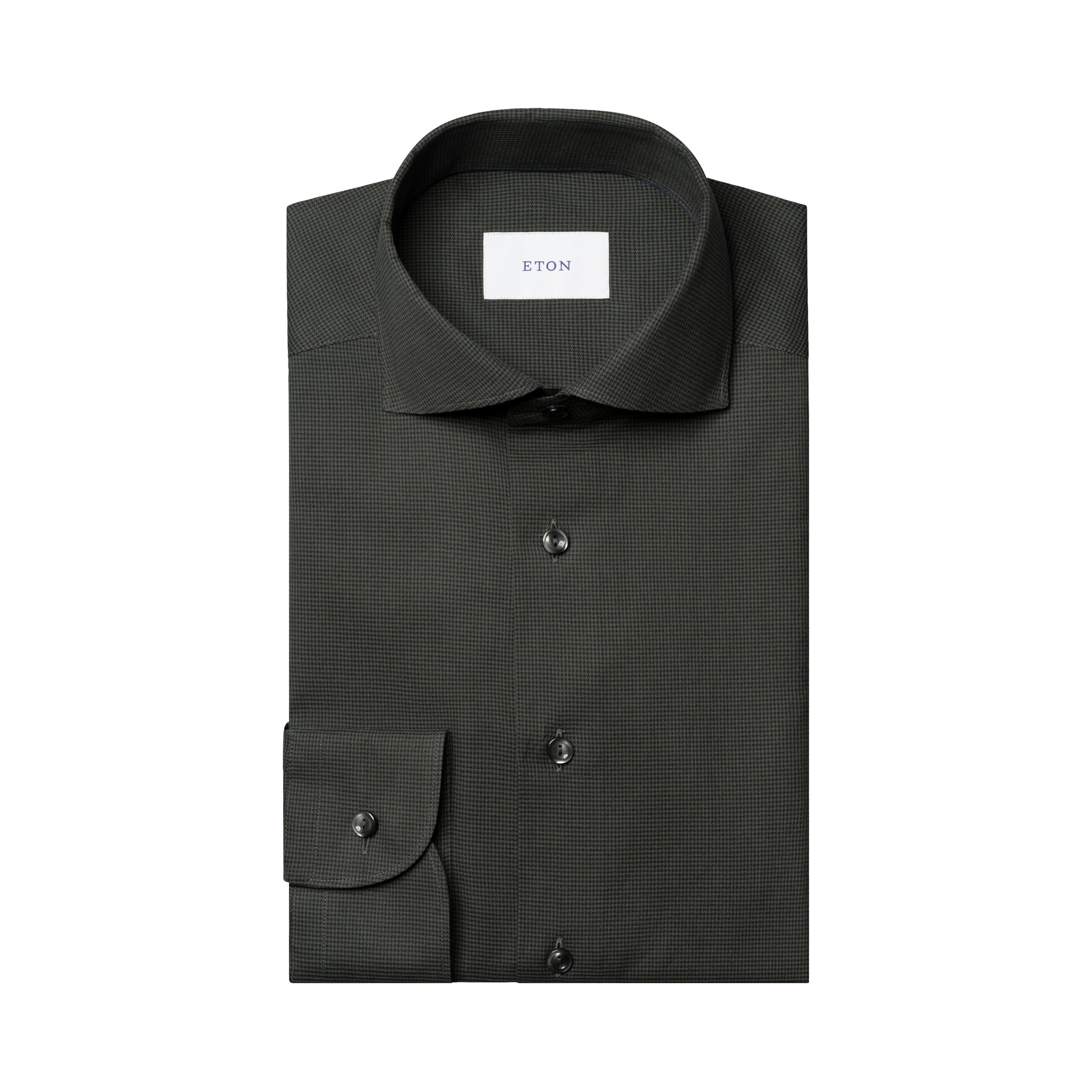 Dark Green Micro Check Signature Lightweight Flannel Slim Fit Shirt - ETON - Image 3