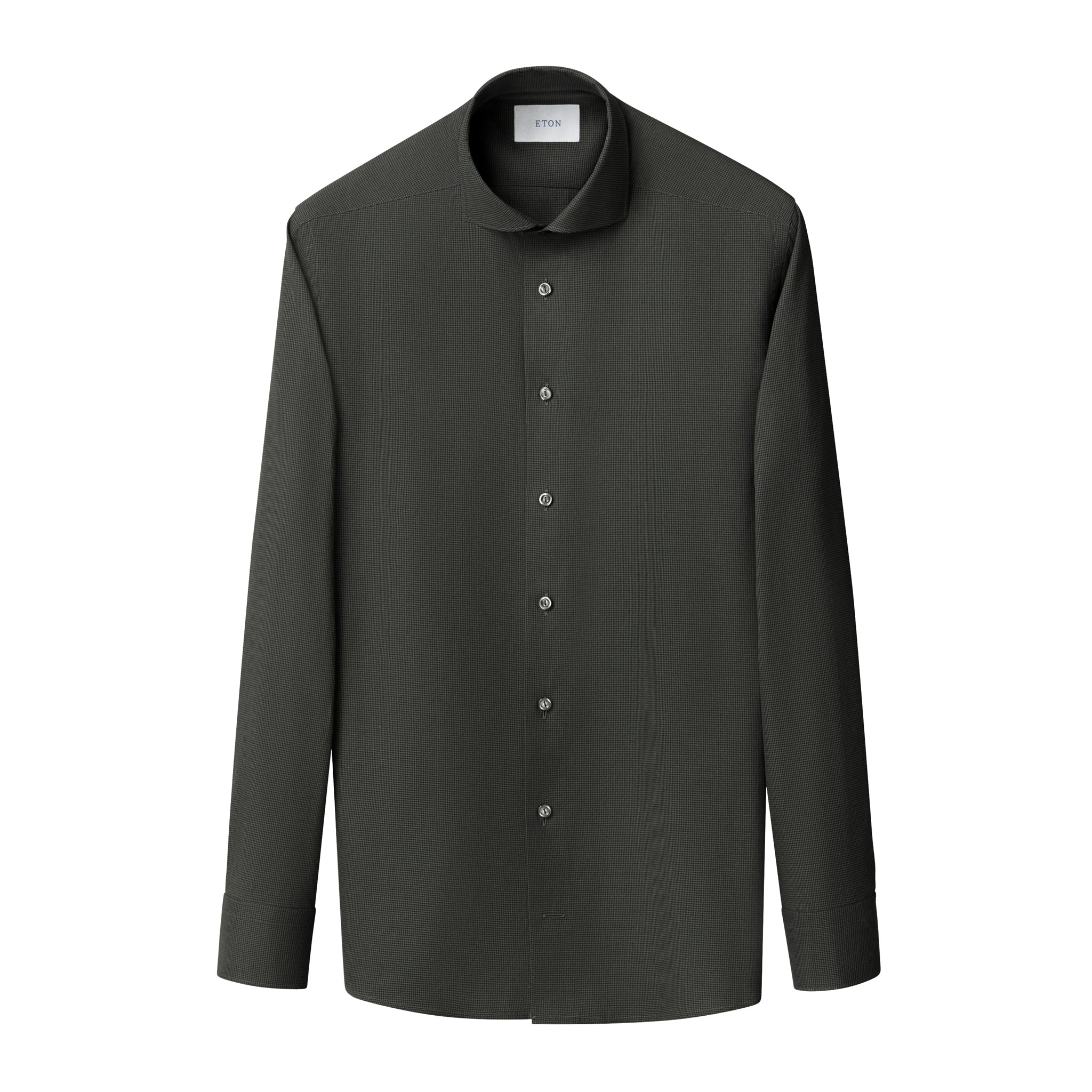 Dark Green Micro Check Signature Lightweight Flannel Slim Fit Shirt - ETON - Image 4