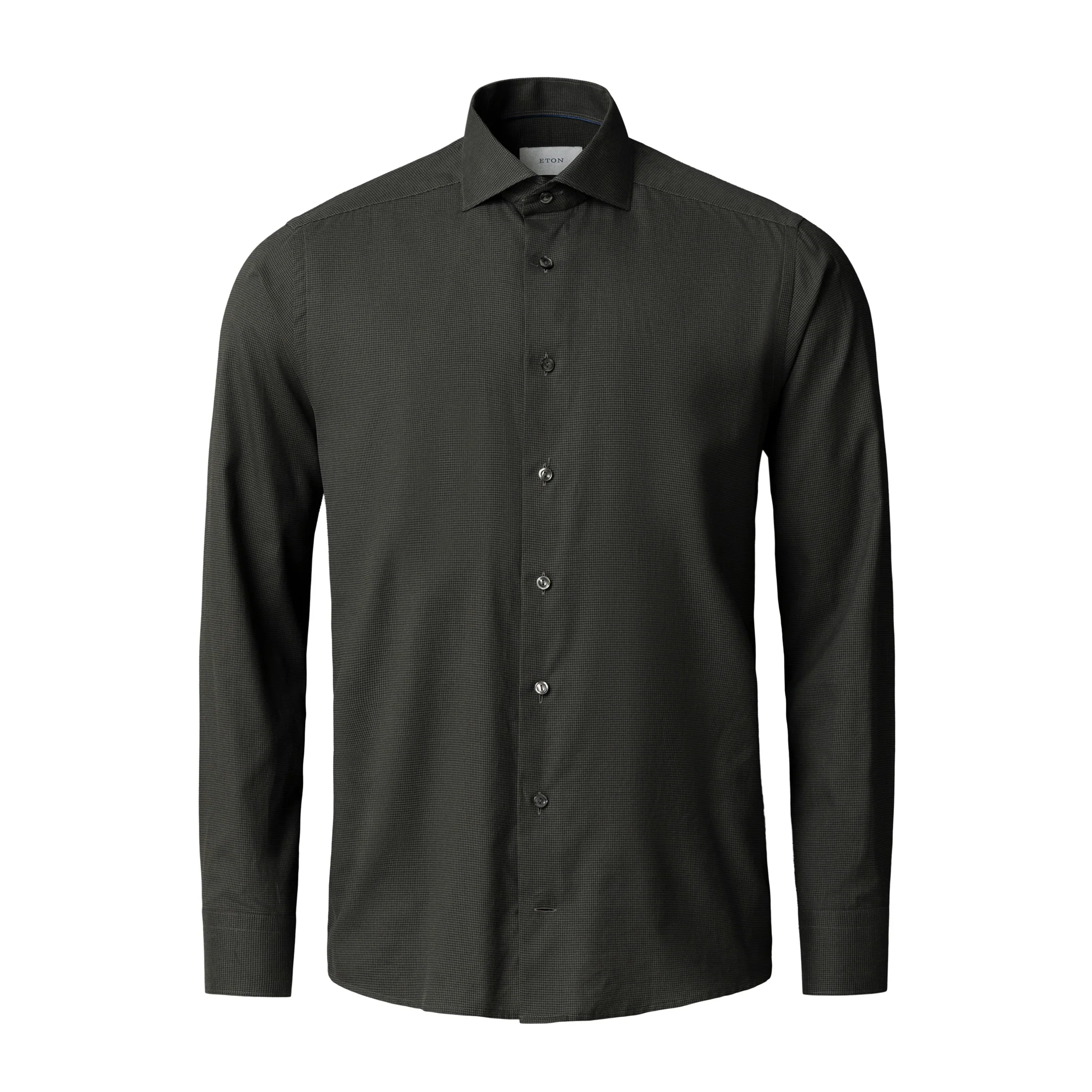 Dark Green Micro Check Signature Lightweight Flannel Slim Fit Shirt - ETON - Image 8