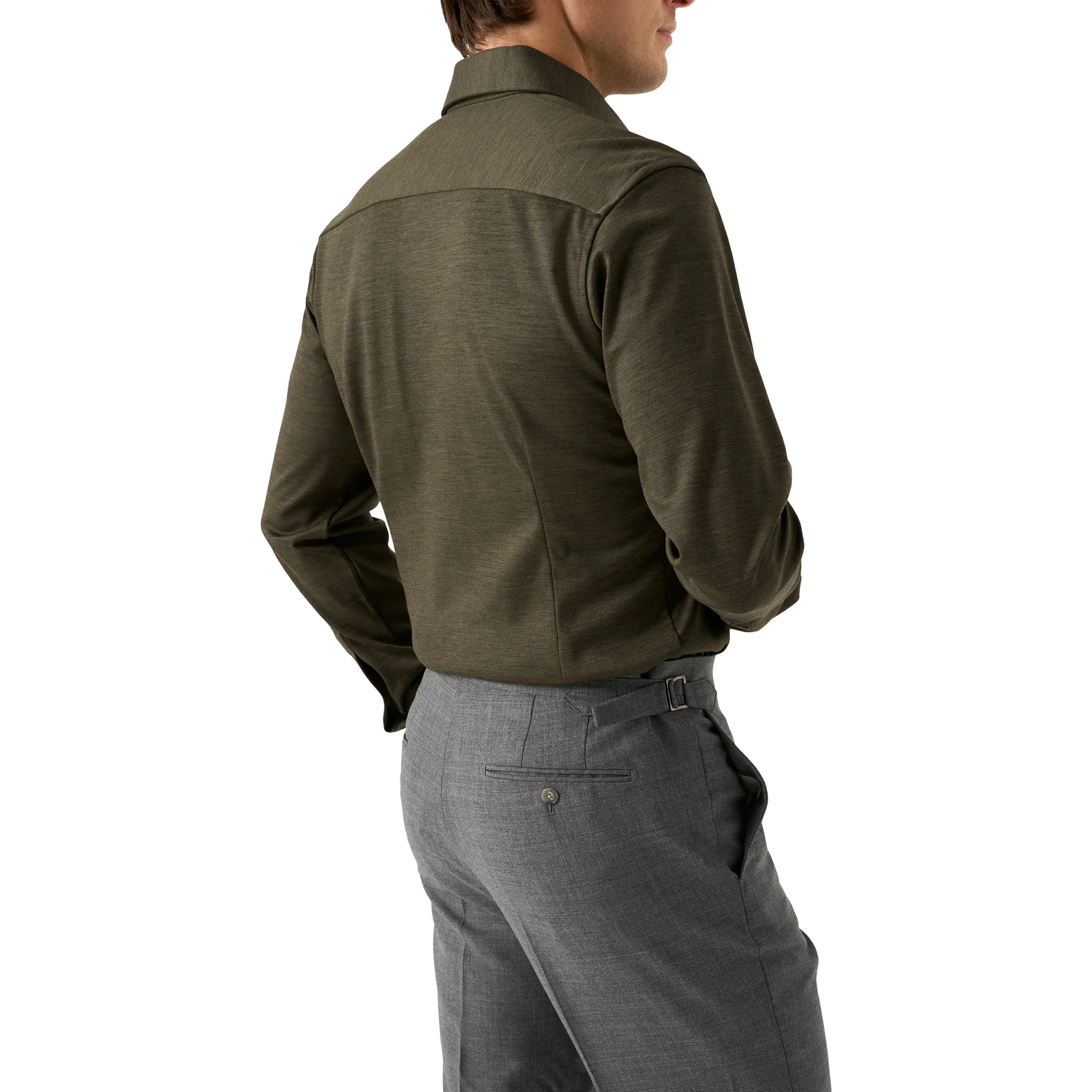 Dark Green Solid Knitted Merino Wool Slim Fit Casual Shirt - ETON - Image 2