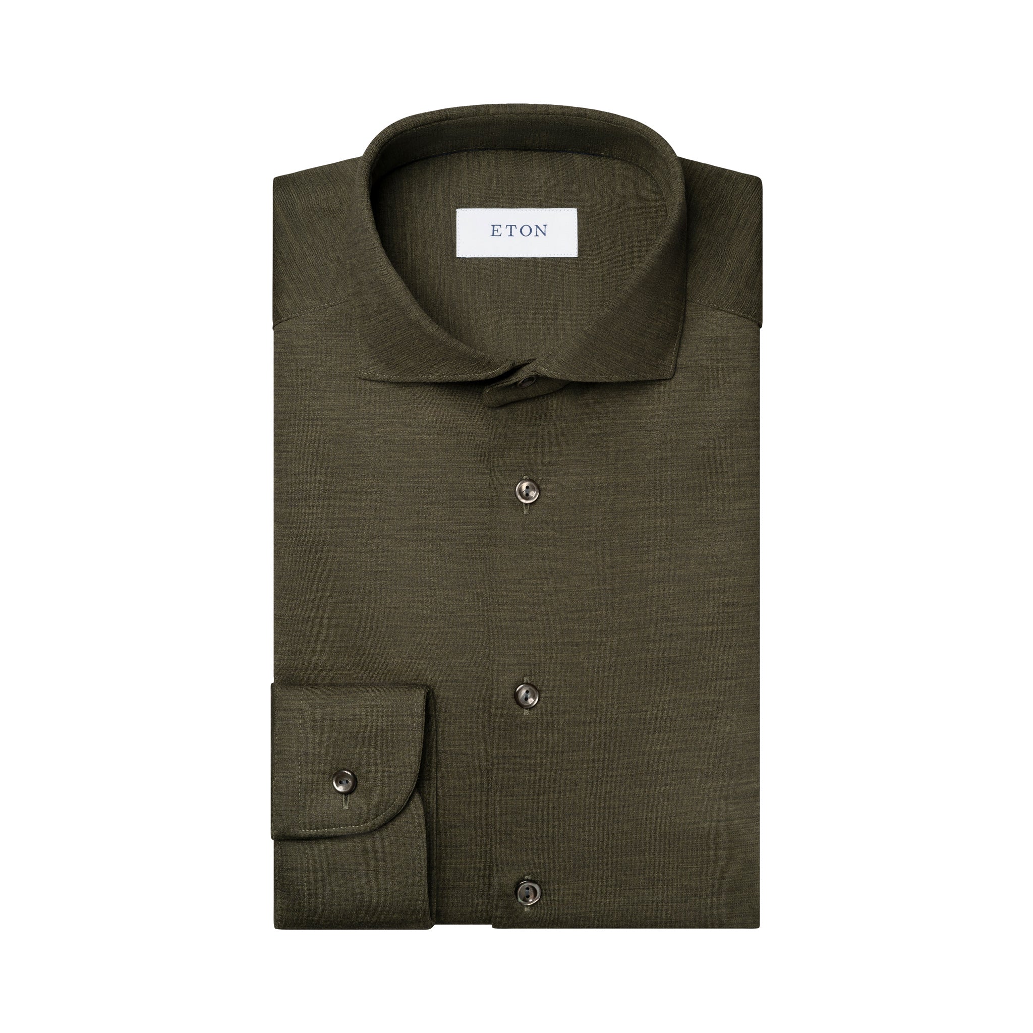 Dark Green Solid Knitted Merino Wool Slim Fit Casual Shirt - ETON - Image 3