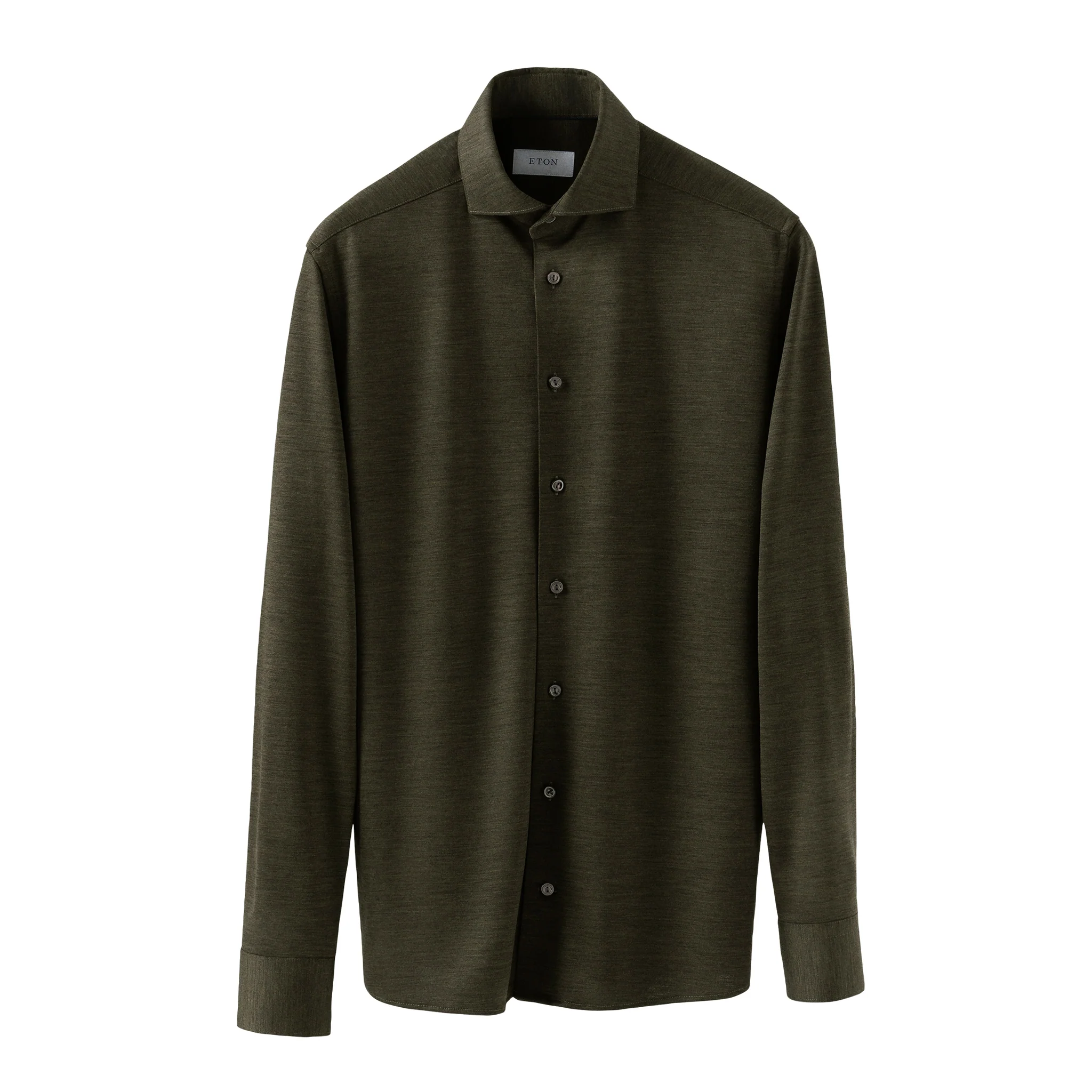 Dark Green Solid Knitted Merino Wool Slim Fit Casual Shirt - ETON - Image 7