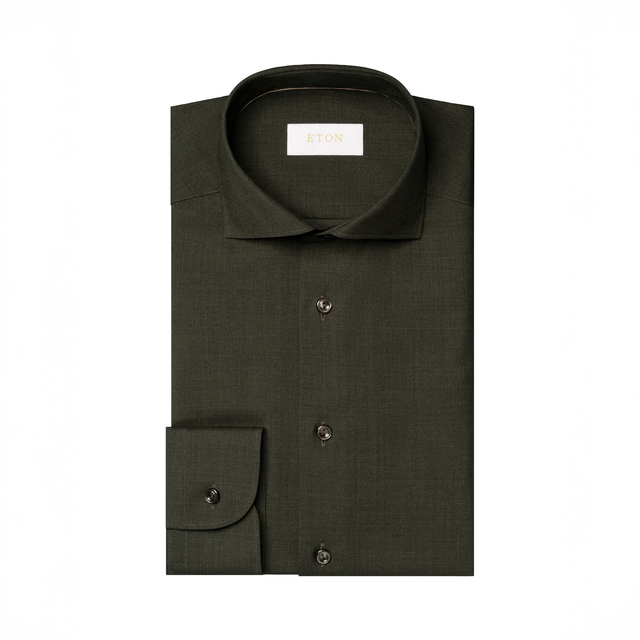 Dark Green Solid Merino Wool Slim Fit Shirt - ETON - Image 2