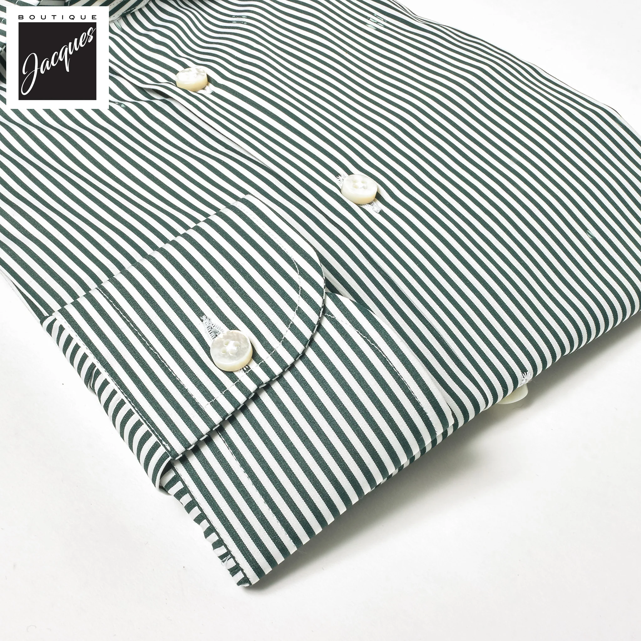 Dark Green Striped Superior Cotton Modern Fit Dress Shirt - SONRISA - Image 4