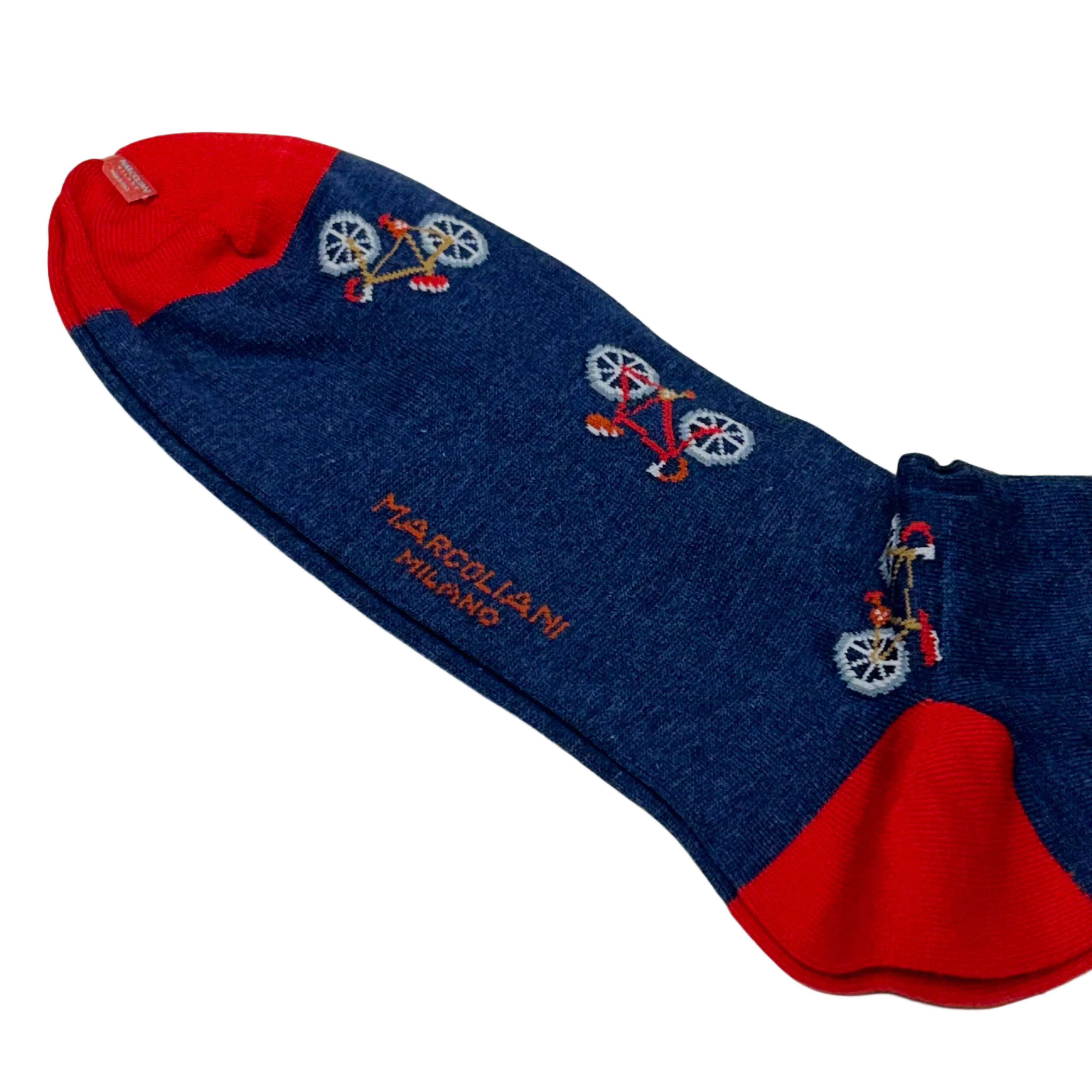 Denim Blue Bike Motif Pima Cotton Mid-Calf Socks - Marcoliani - Image 3