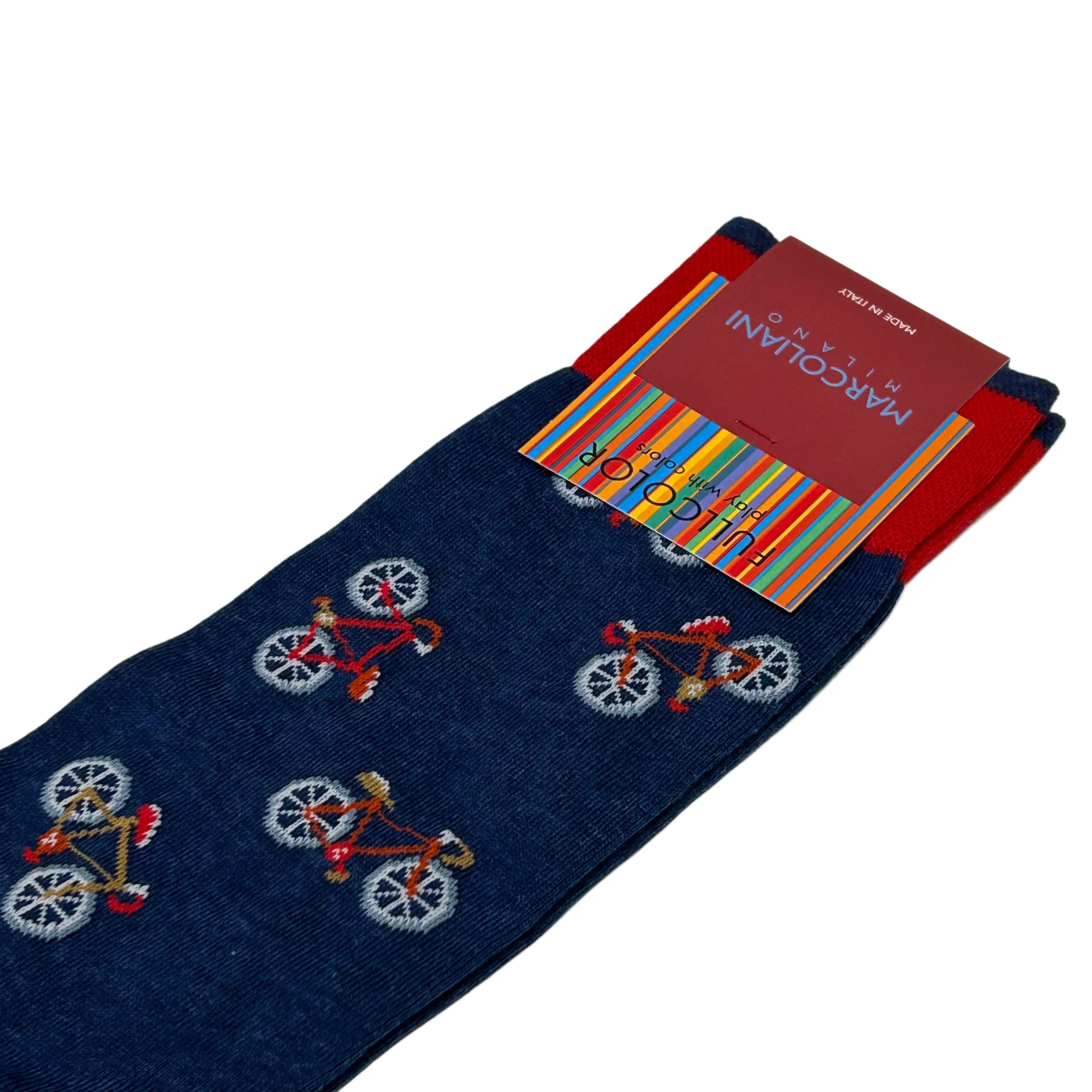 Denim Blue Bike Motif Pima Cotton Mid-Calf Socks - Marcoliani - Image 4