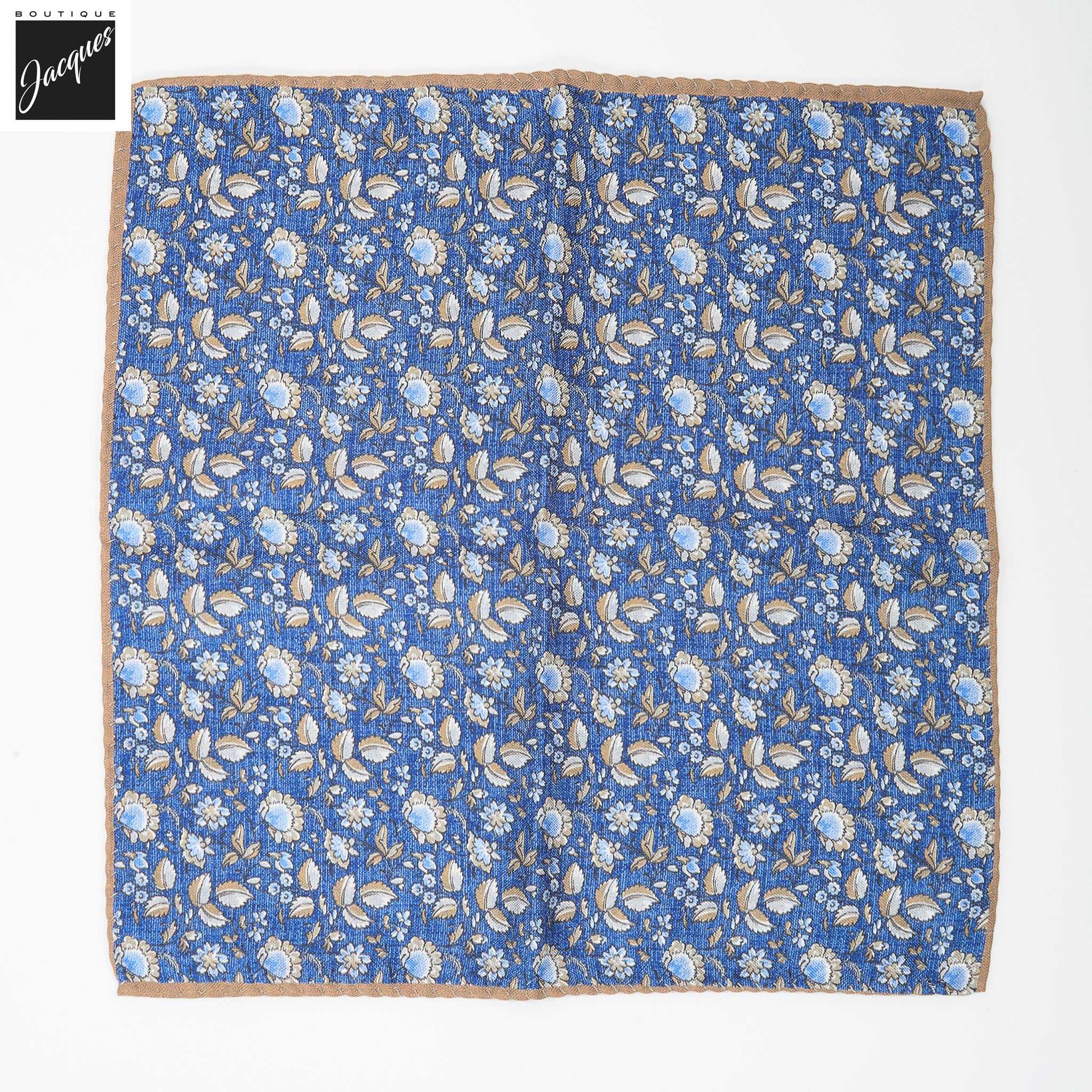 Denim Blue Floral/Micro-Paisley Reversible Silk Pocket Square - DION - Image 2