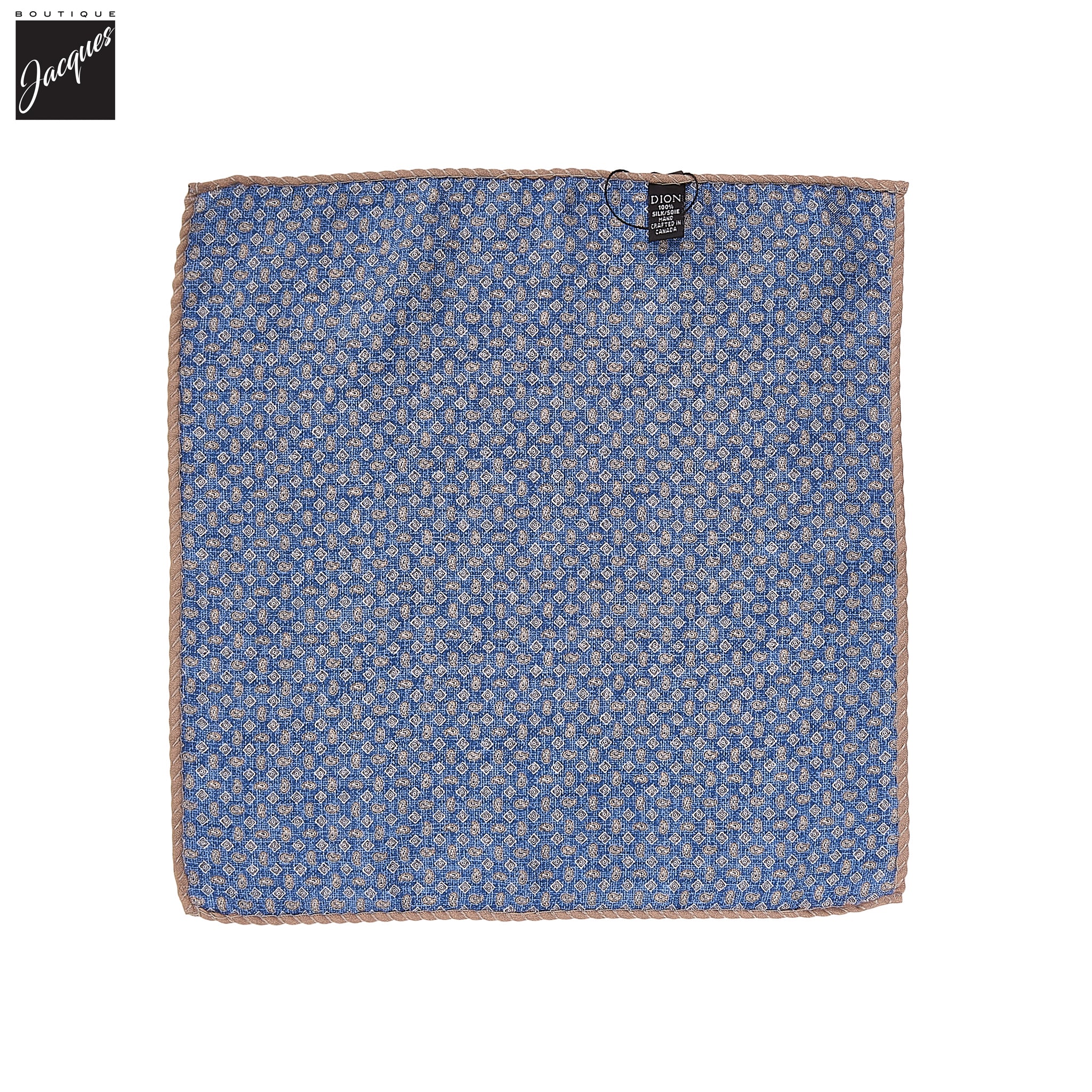 Denim Blue Floral/Micro-Paisley Reversible Silk Pocket Square - DION - Image 3
