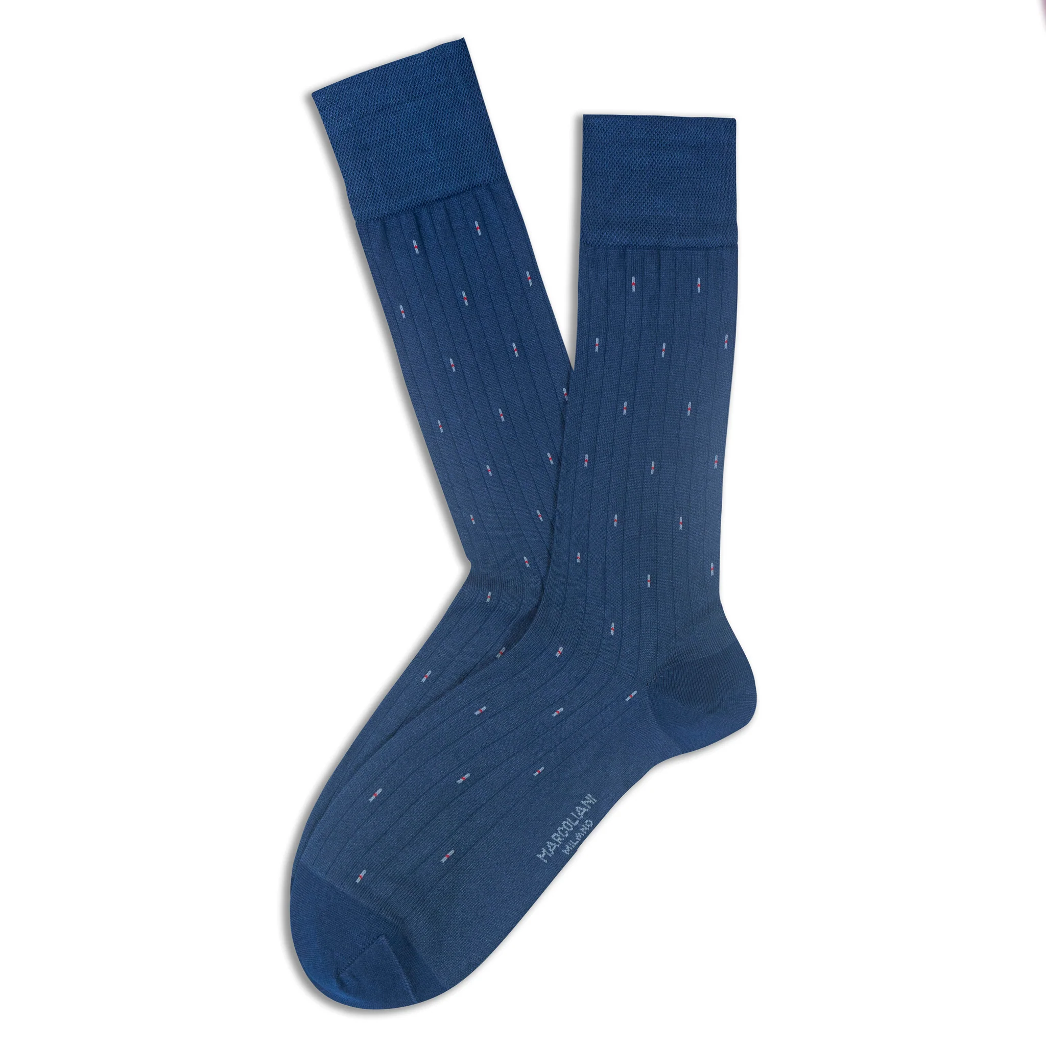 Denim Blue Fresh of Modal Minimal Dot Ribbed Mid-Calf Socks - Marcoliani