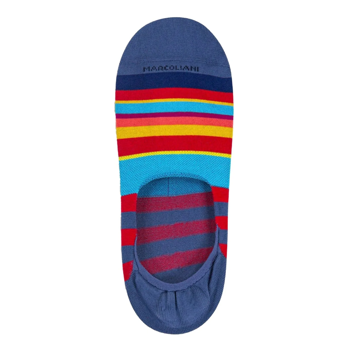 Denim Blue Multicolour Stripe Pima Cotton Invisible Touch No-Show Socks - Marcoliani