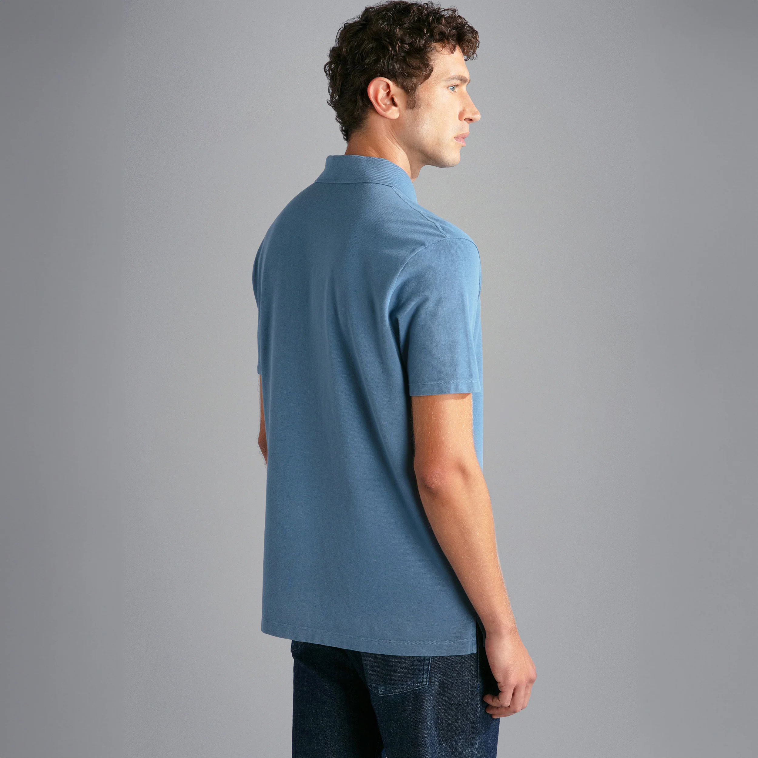 Denim Blue Garment Dyed Short Sleeve Cotton Polo Shirt - PAUL & SHARK - Image 3