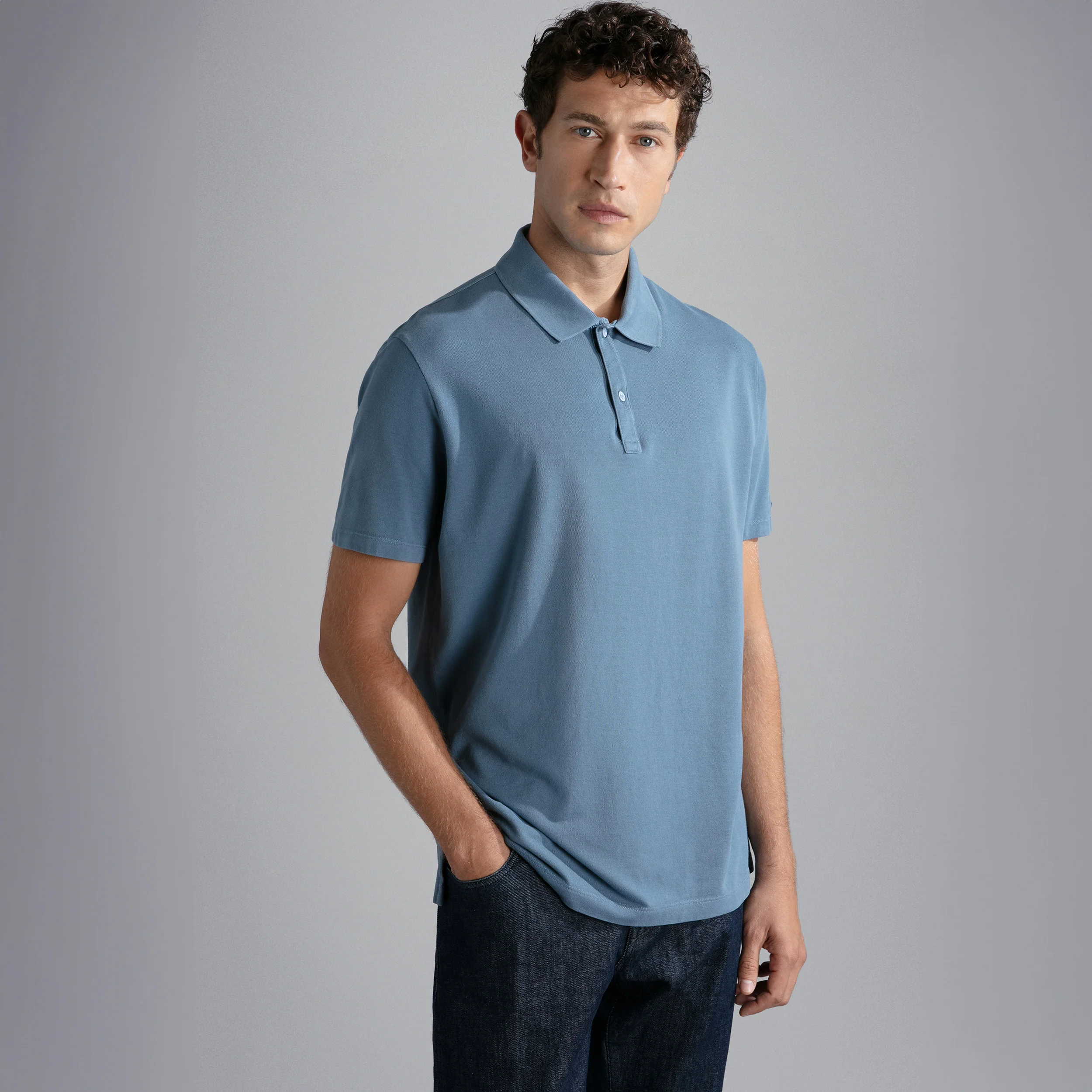 Denim Blue Garment Dyed Short Sleeve Cotton Polo Shirt - PAUL & SHARK - Image 4