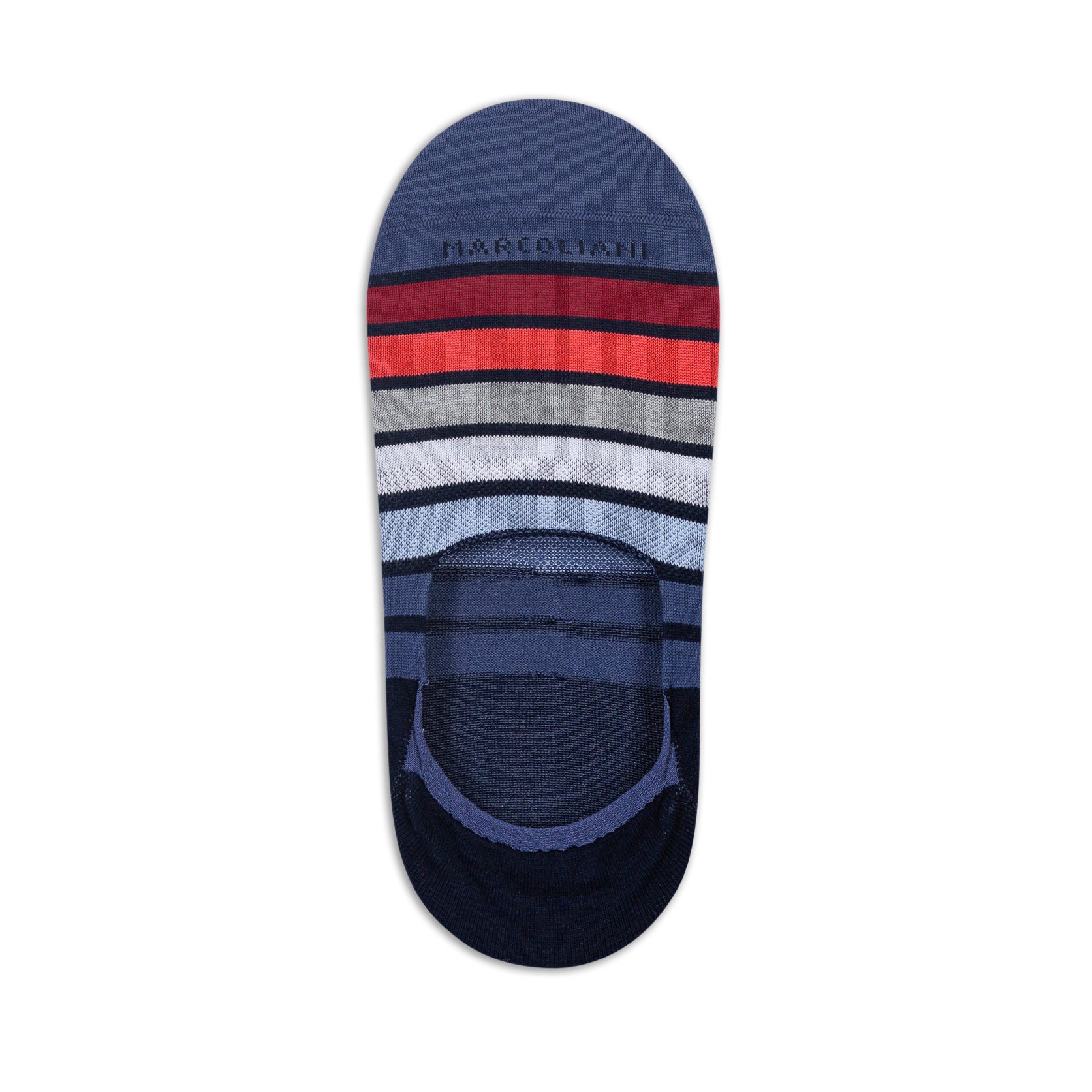 Denim/Tomato Bellagio Stripe Pima Cotton Invisible Touch No-Show Socks - Marcoliani