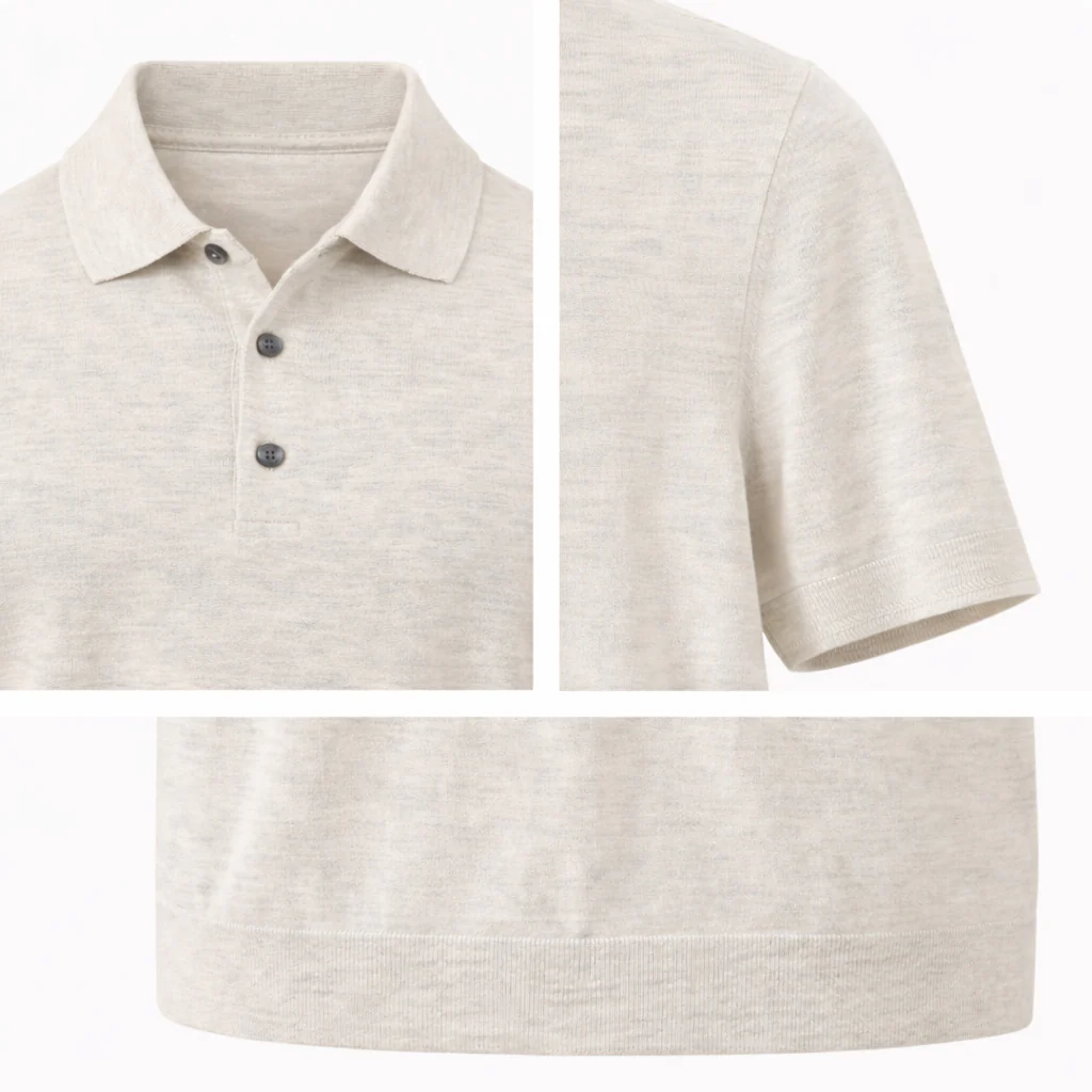 Drizzle Gray Cupro-Merino Knit Polo Shirt - Patrick Assaraf - Image 3