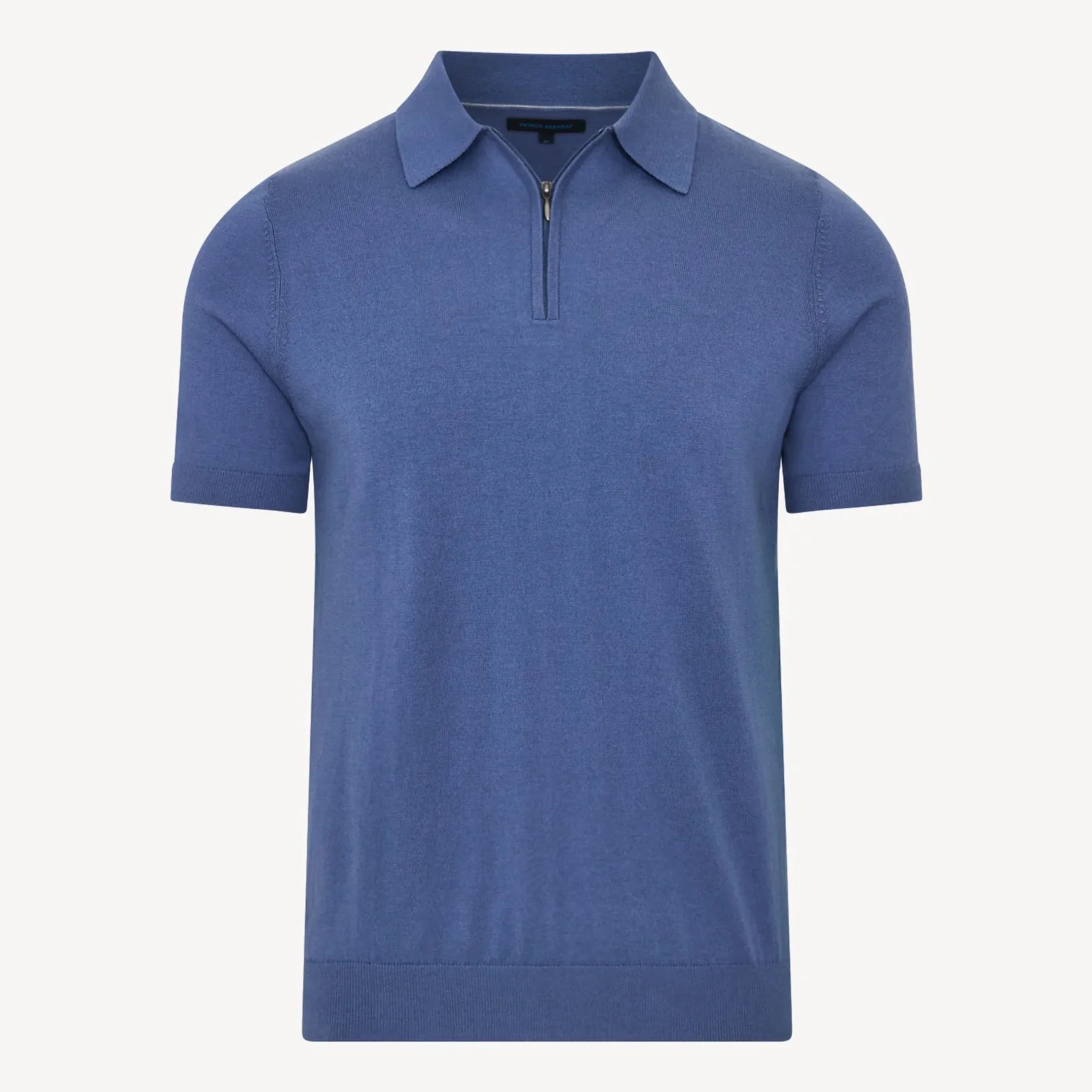 Dusky Blue Cotton Cashmere Zip Polo - Patrick Assaraf - Image 4