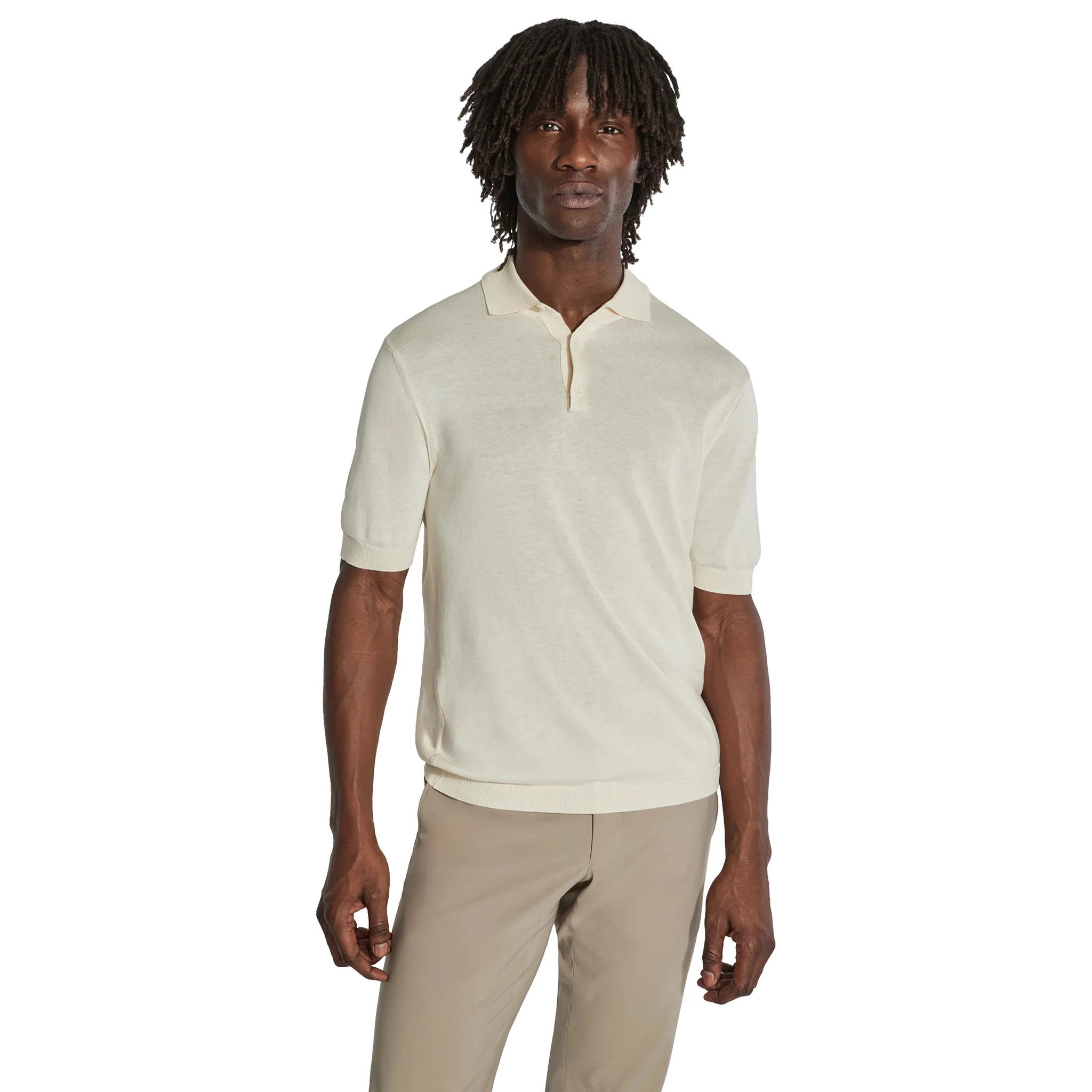 Ecru Cotton Silk Tupper Knit Polo - Jack Victor