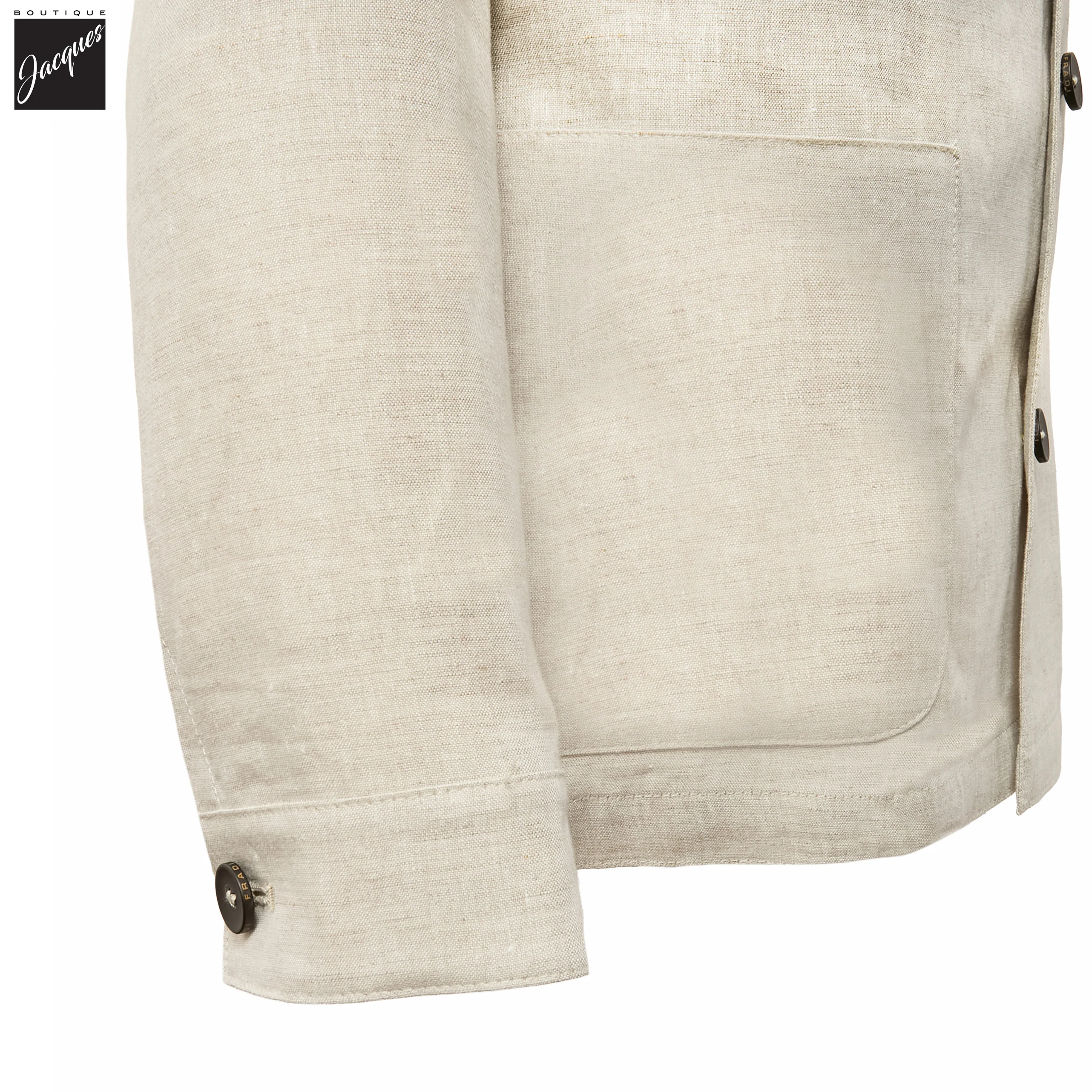 Ecru Linen Stand-Up Collar Sport Jacket - FRADI - Image 3