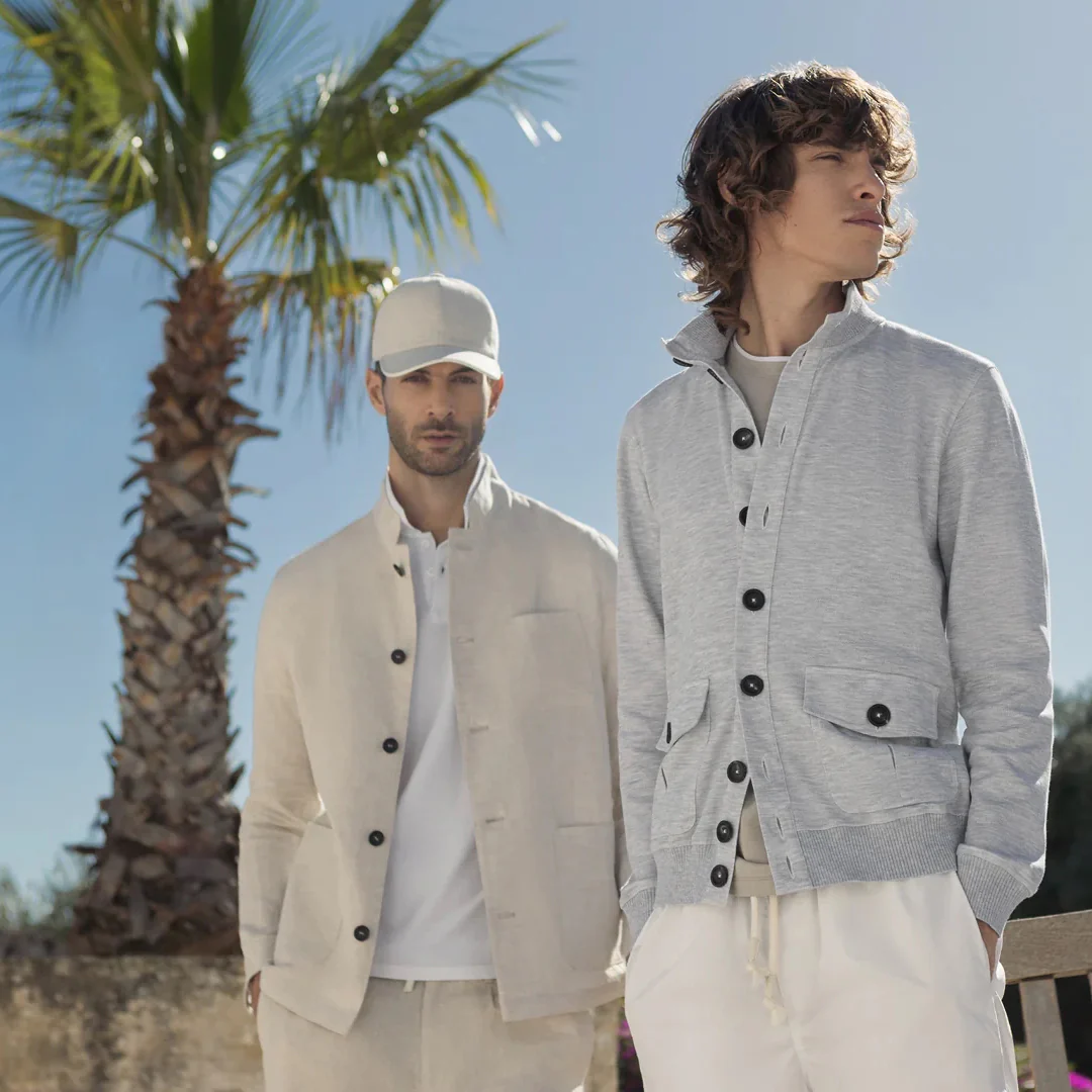Ecru Linen Stand-Up Collar Sport Jacket - FRADI - Image 5