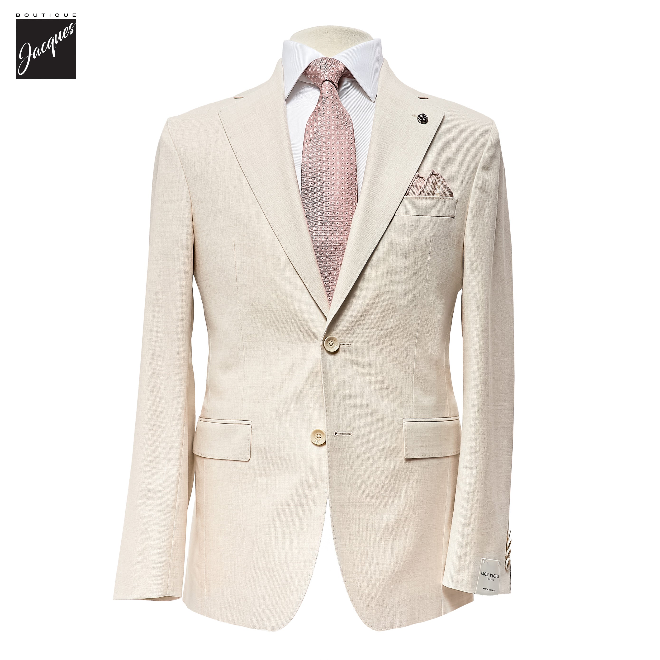 Ecru Neat Wool/Cotton/Silk Stretch Montana Contemporary Fit Suit - Jack Victor