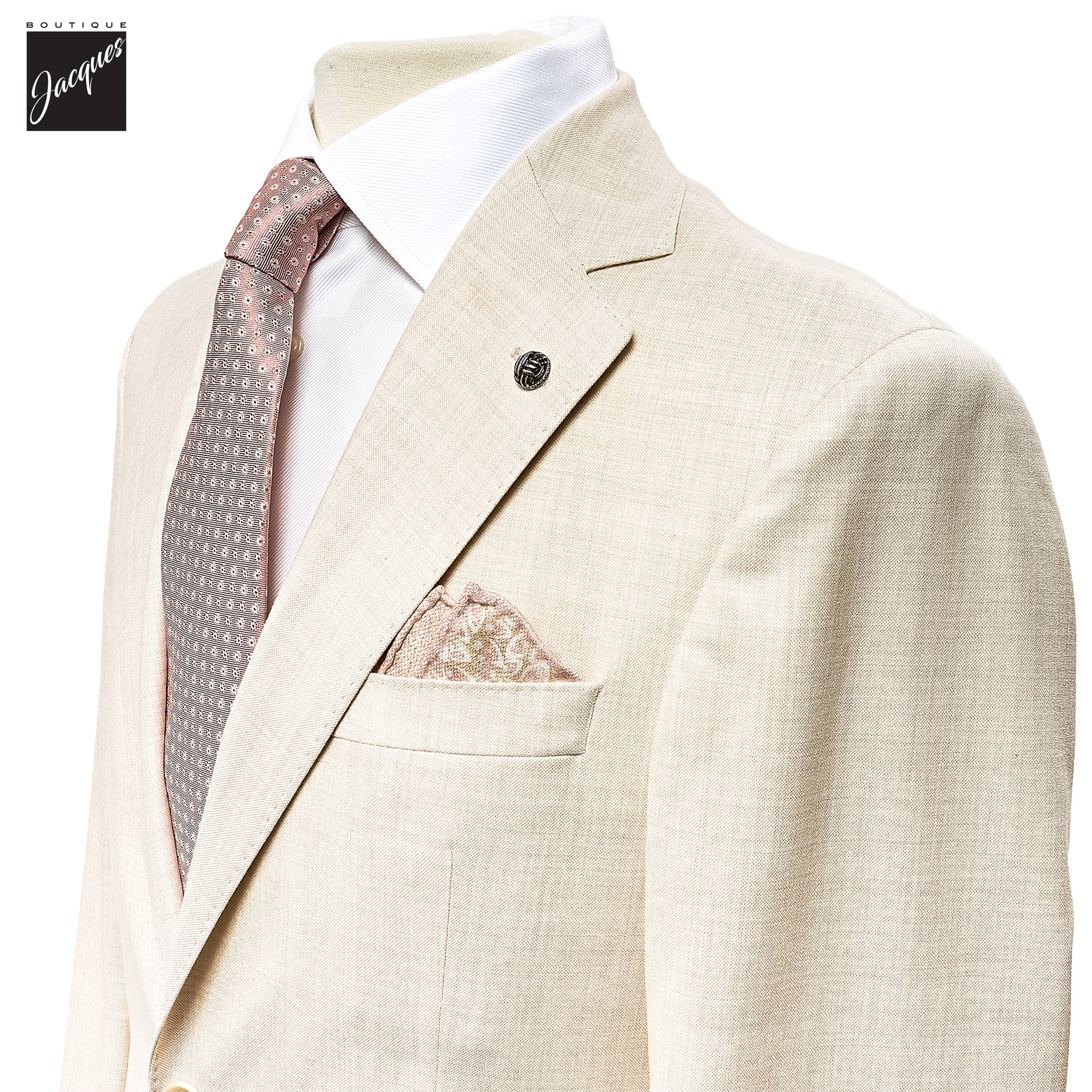 Ecru Neat Wool/Cotton/Silk Stretch Montana Contemporary Fit Suit - Jack Victor - Image 2