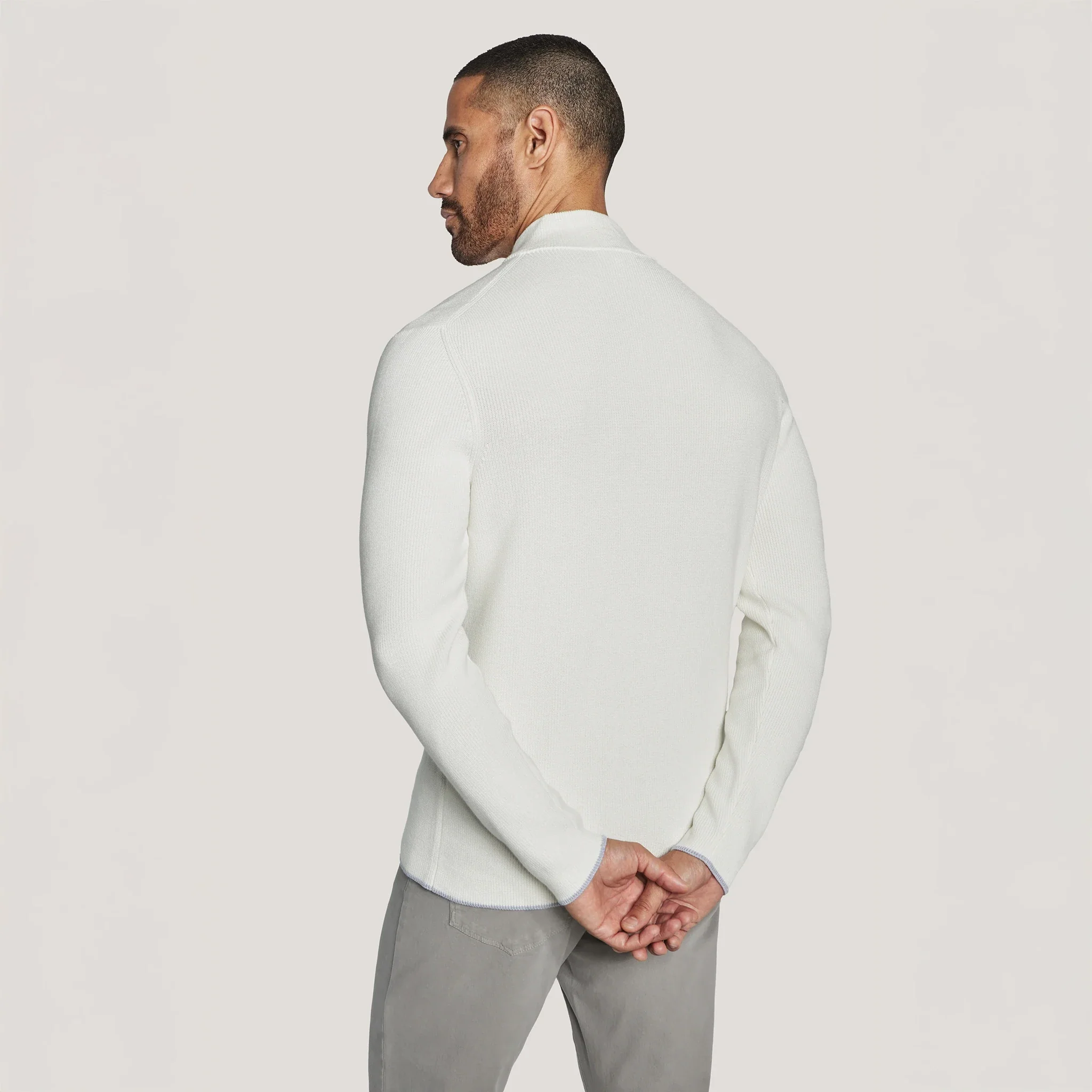 Ecru Solid Quarter Zip Cotton Sweater - Jack Victor - Image 4