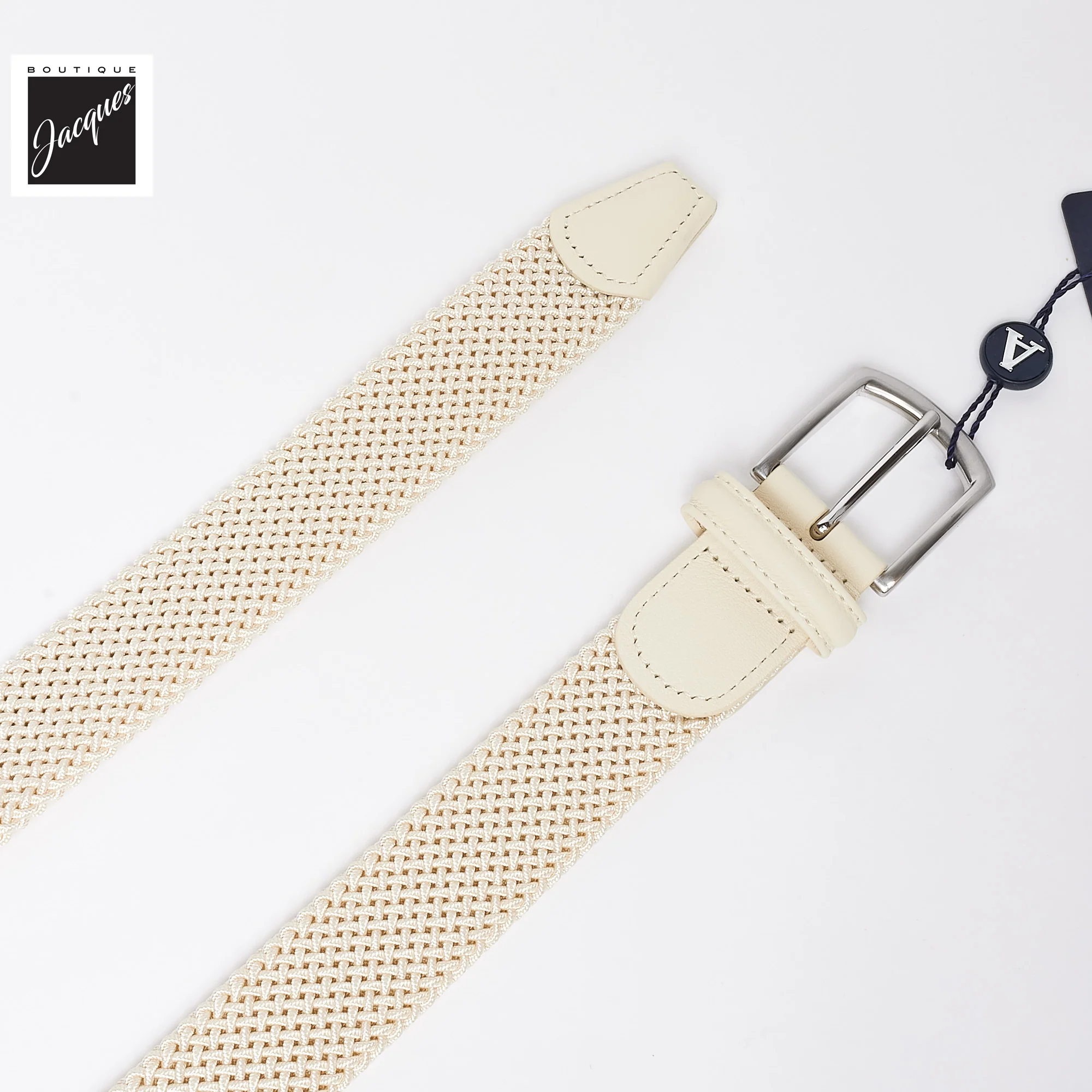 Ecru Solid Woven Elastic Belt - Anderson's - Image 3