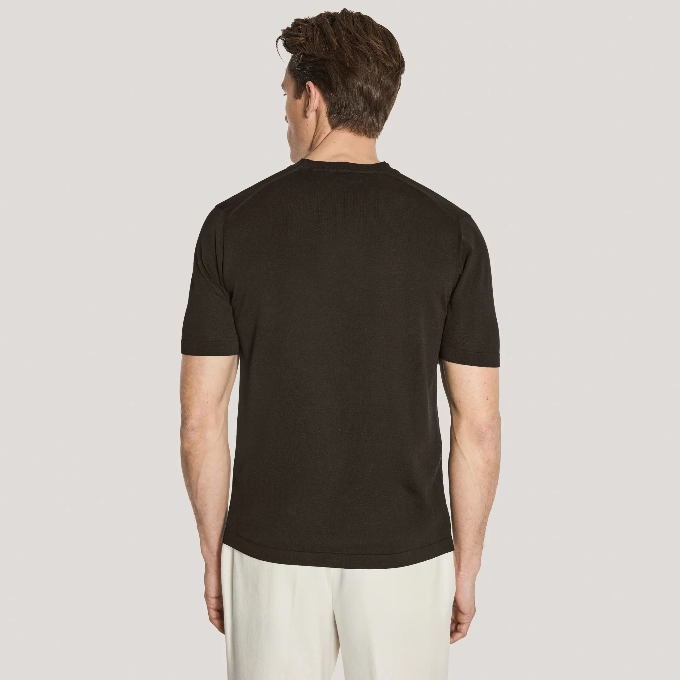 Espresso Brown Cotton Silk Knit Short Sleeve Wellington Crewneck - Jack Victor - Image 4