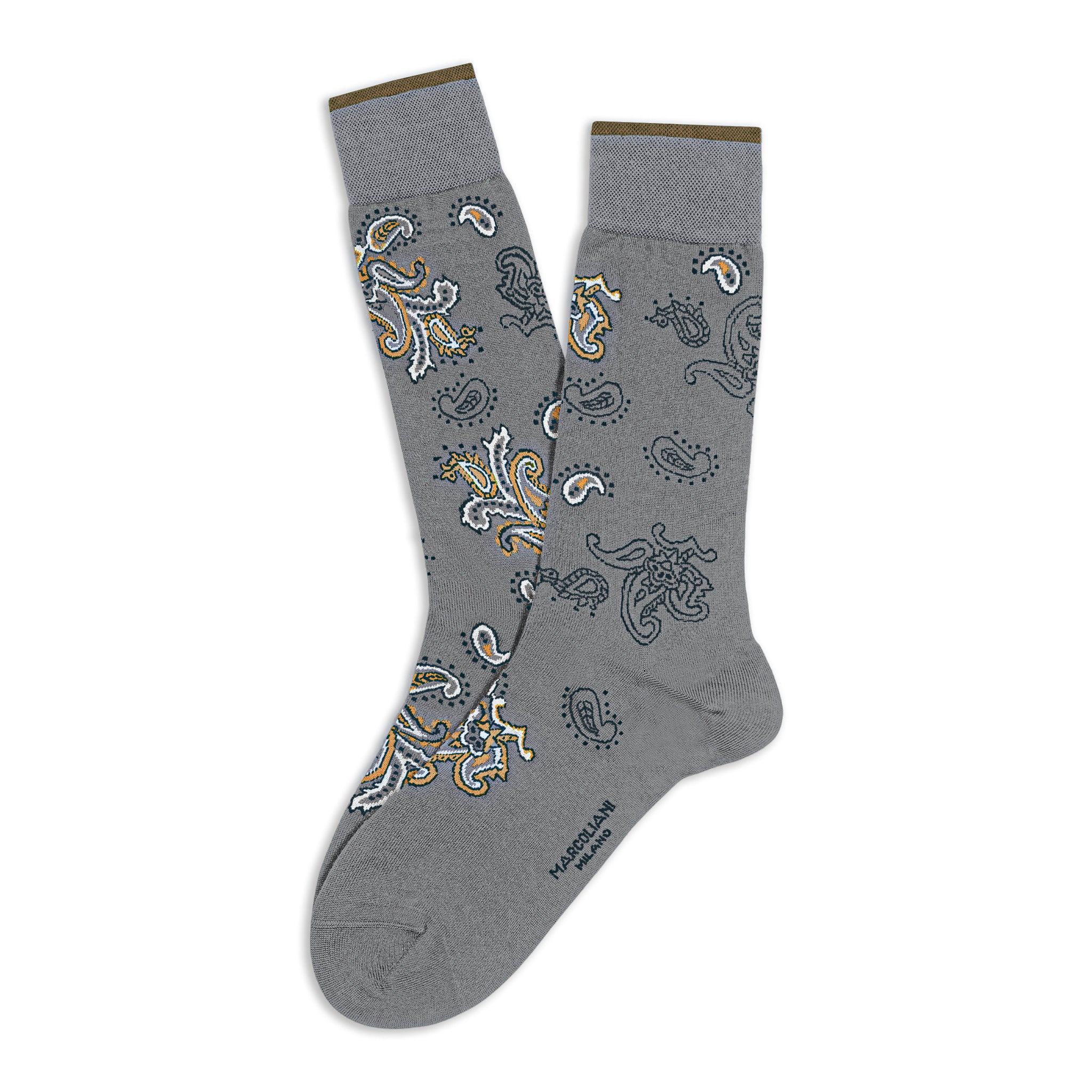 Flannel Gray Jali Paisley Pima Cotton Mid-Calf Socks - Marcoliani