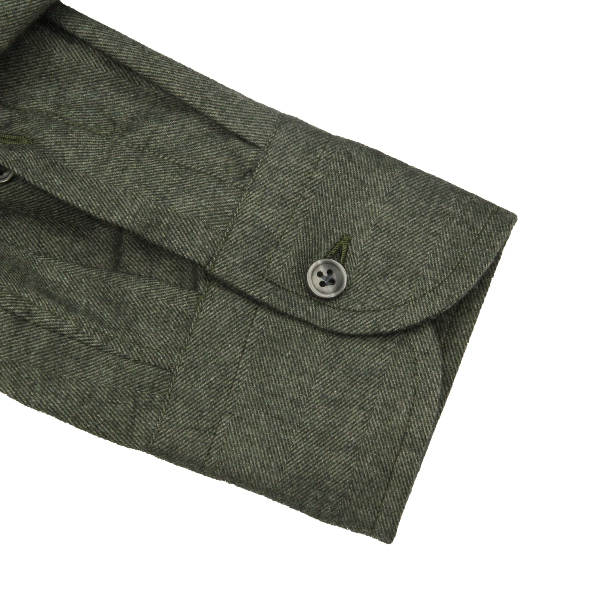 Forest Green Herringbone Cotton Flannel Shirt - SONRISA - Image 3