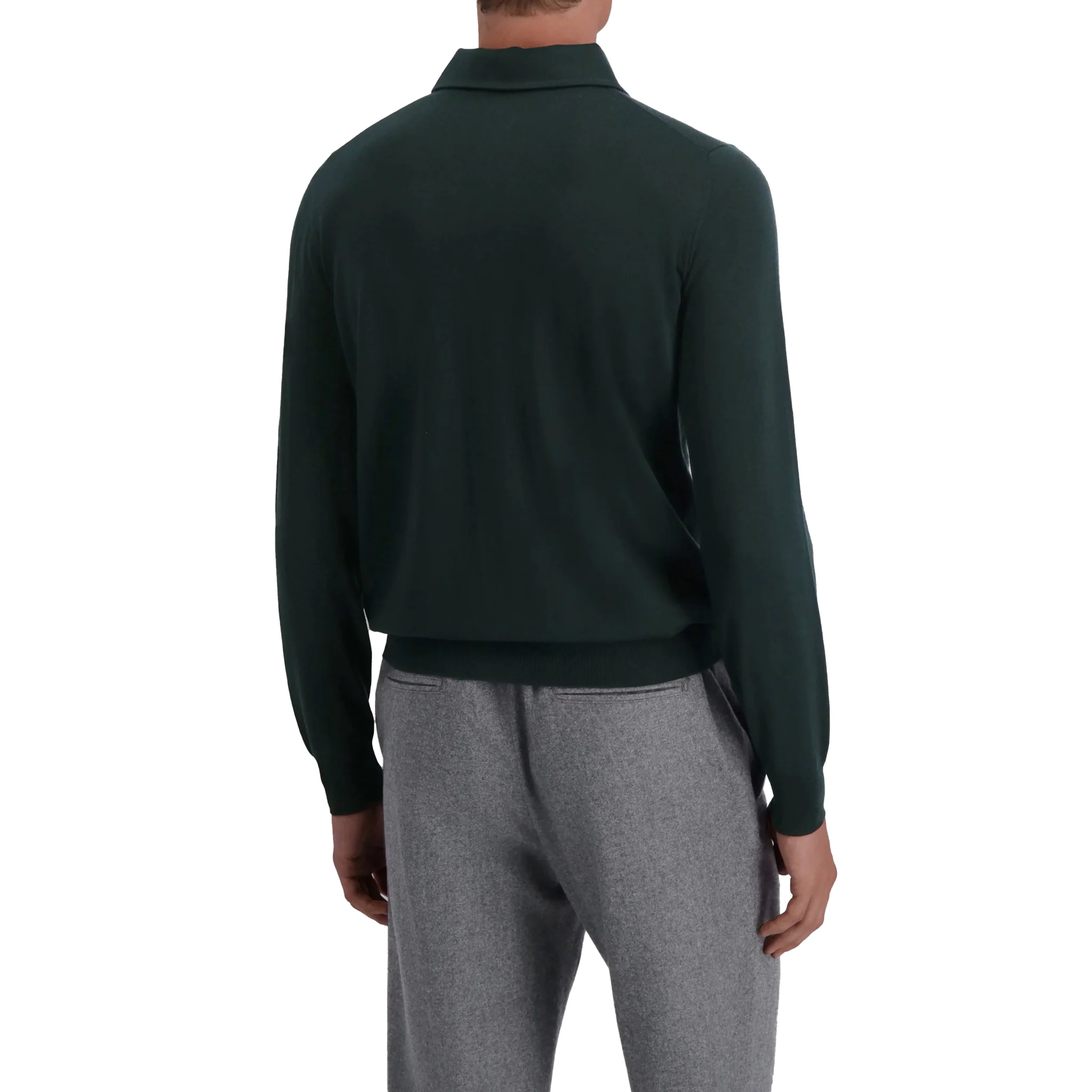 Forest Green Royal Merino Wool Polo One Piece Collar Shirt - FILIPPO DE LAURENTIIS - Image 10