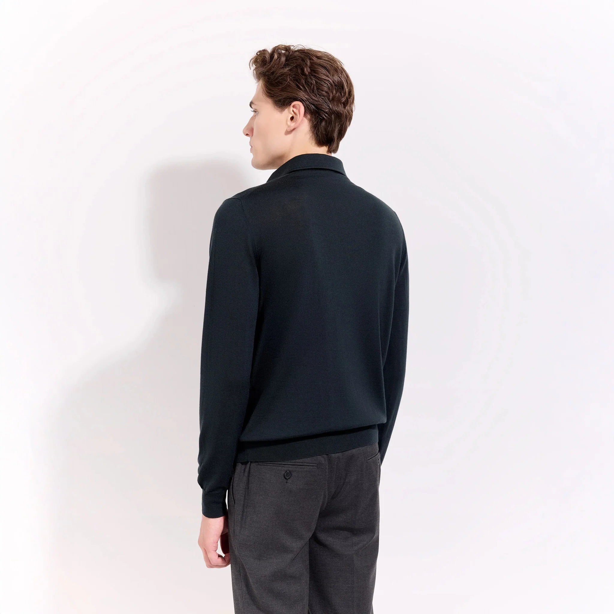 Forest Green Royal Merino Wool Polo One Piece Collar Shirt - FILIPPO DE LAURENTIIS - Image 12