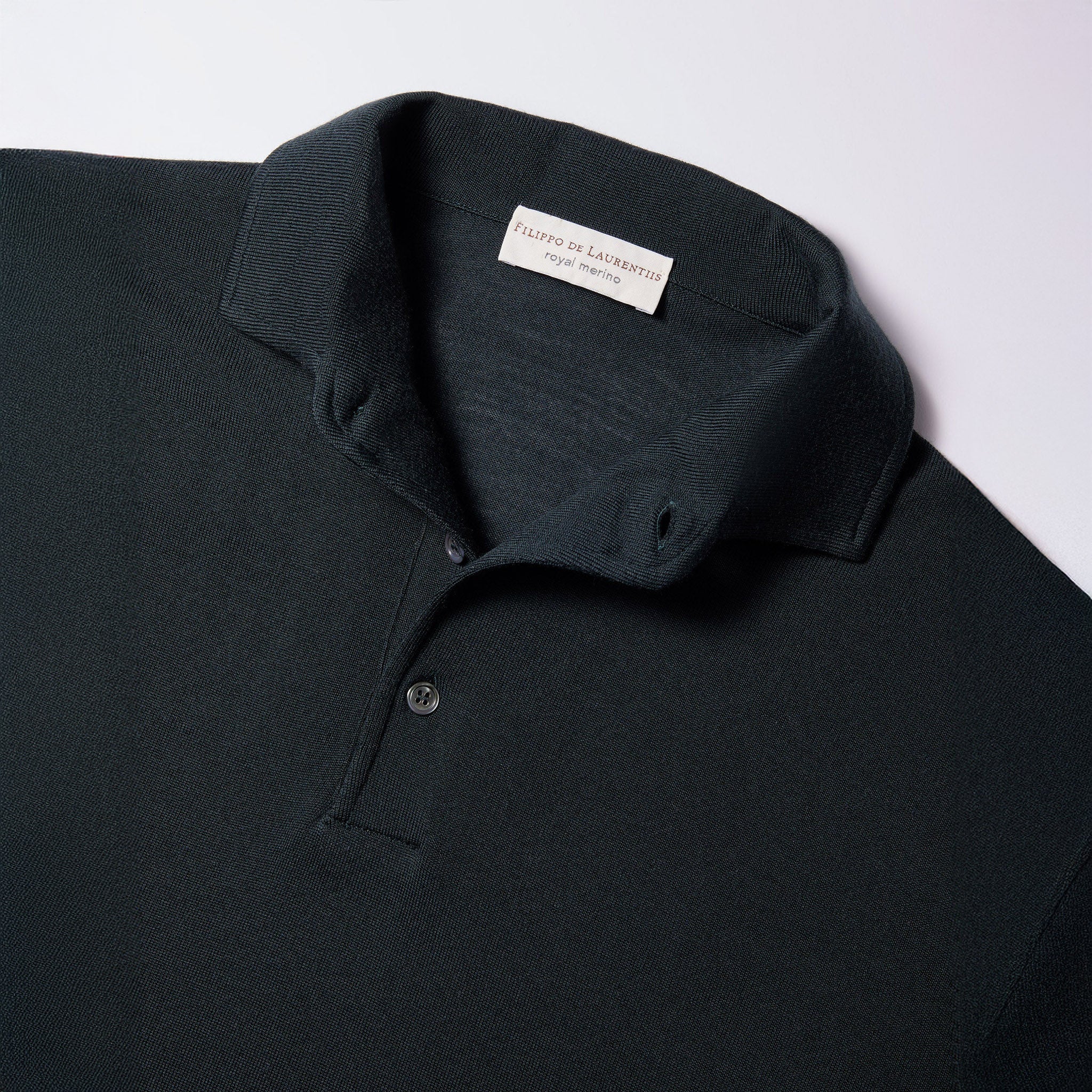 Forest Green Royal Merino Wool Polo One Piece Collar Shirt - FILIPPO DE LAURENTIIS - Image 3