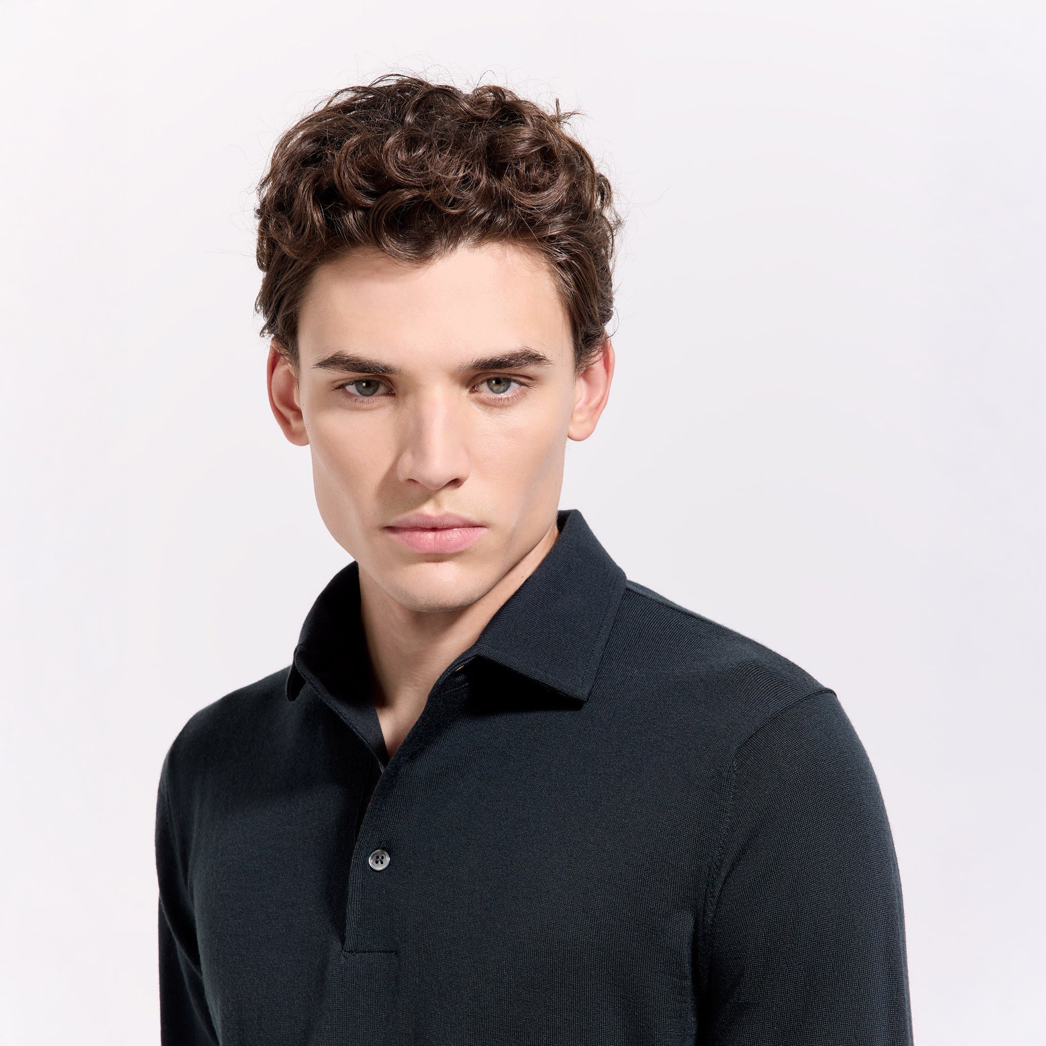 Forest Green Royal Merino Wool Polo One Piece Collar Shirt - FILIPPO DE LAURENTIIS - Image 4