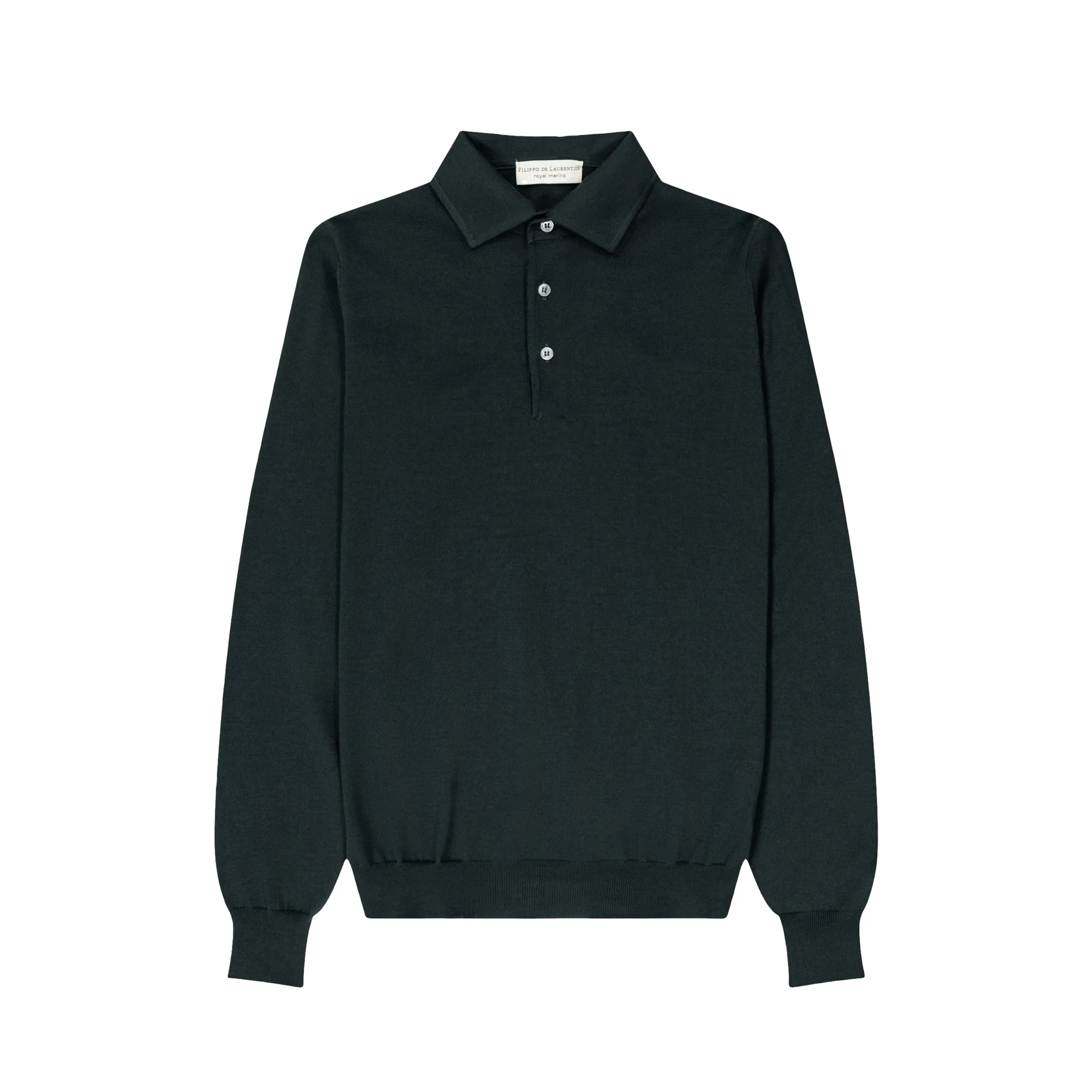 Forest Green Royal Merino Wool Polo One Piece Collar Shirt - FILIPPO DE LAURENTIIS - Image 7