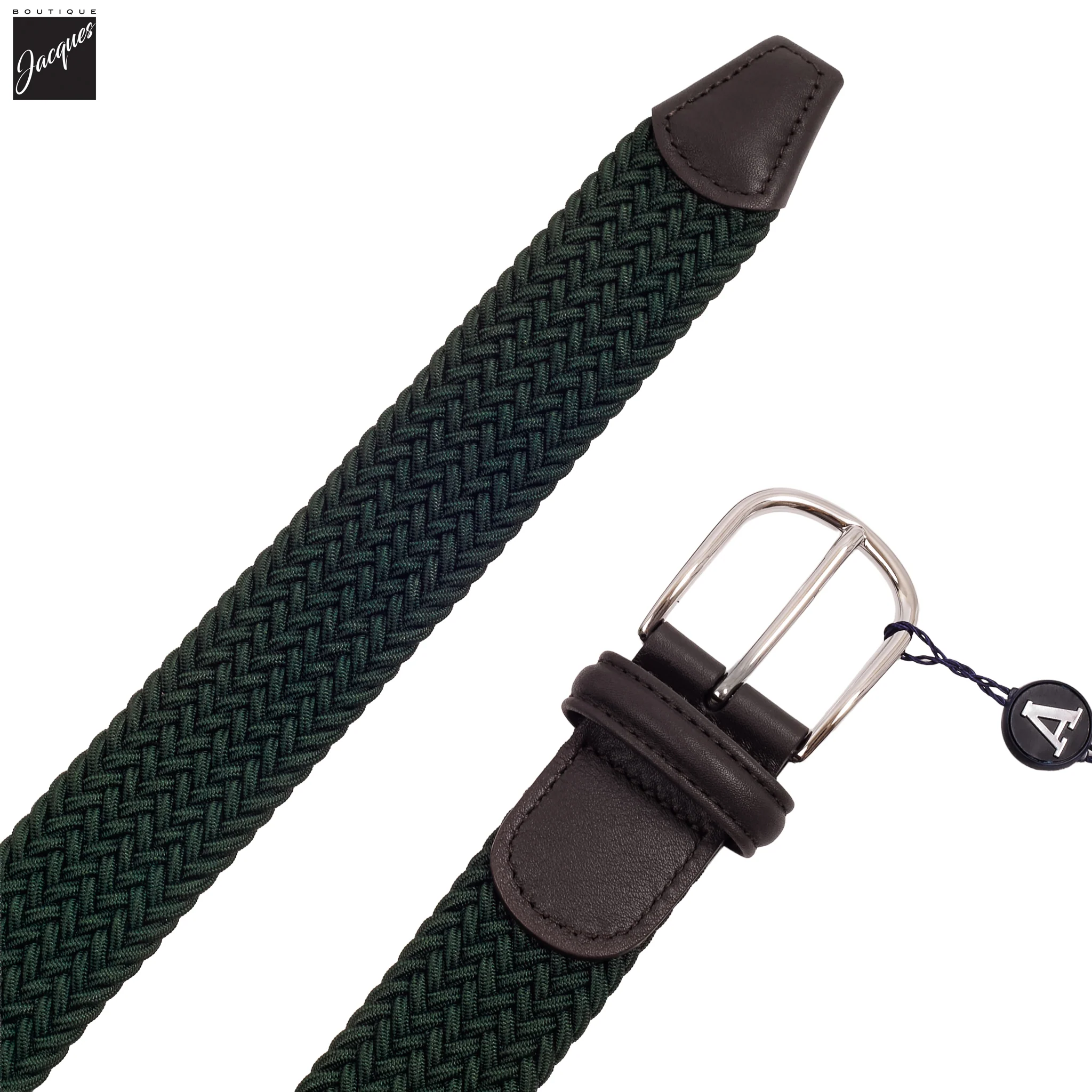 British Racing Green Solid Woven Elastic Belt - Anderson's - Image 2