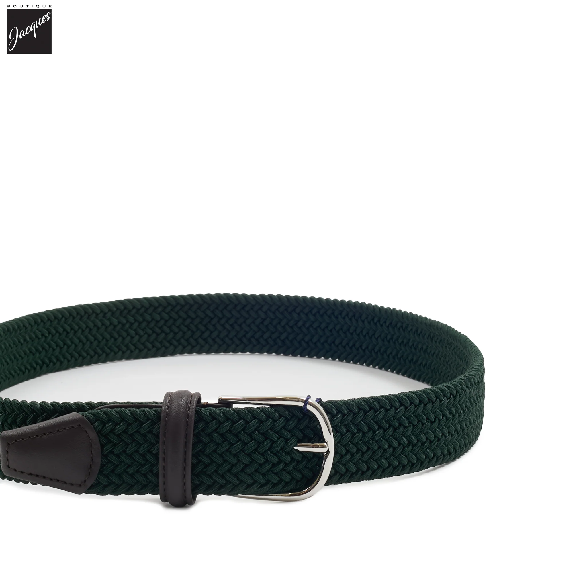 British Racing Green Solid Woven Elastic Belt - Anderson's - Image 3