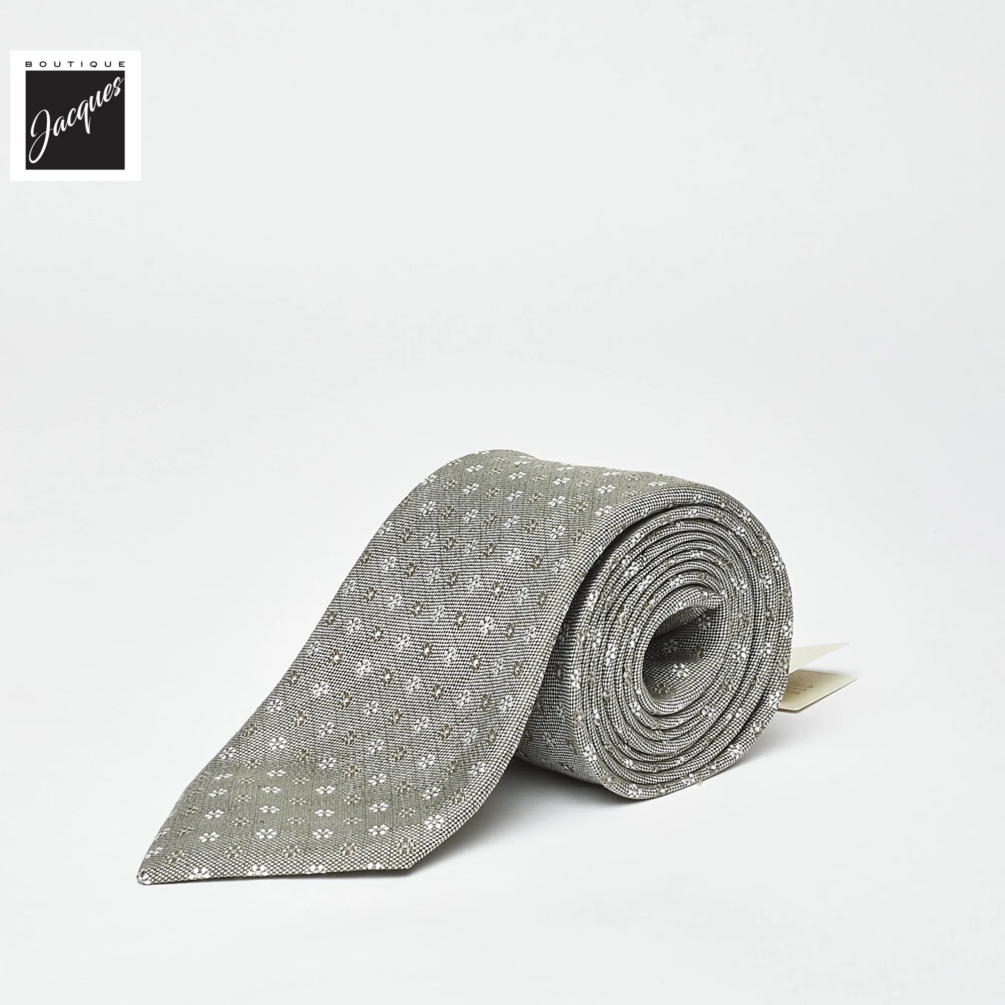 Gray/Beige Floral Pattern Linen-Silk Tie - Paolo Albizzati