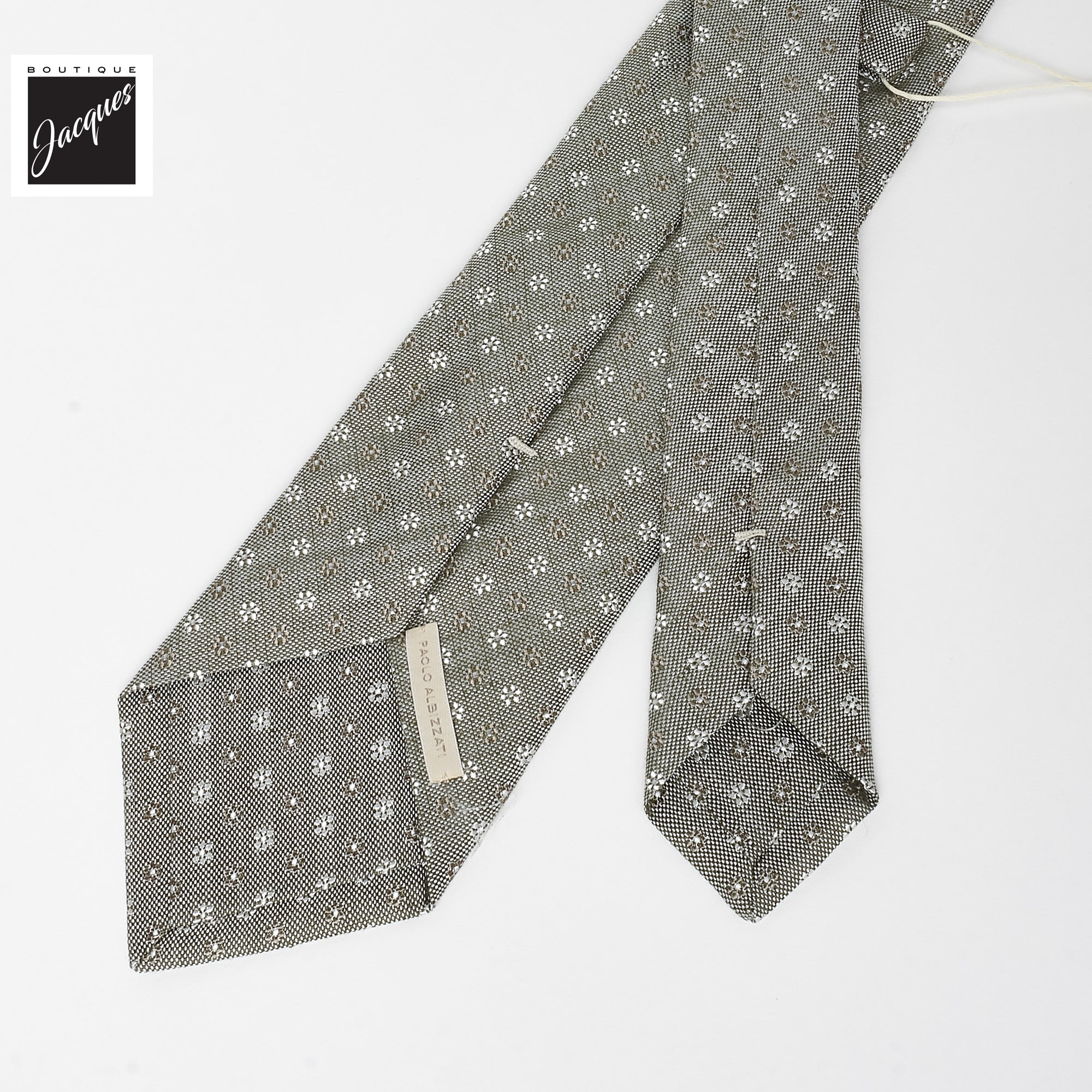 Gray/Beige Floral Pattern Linen-Silk Tie - Paolo Albizzati - Image 2