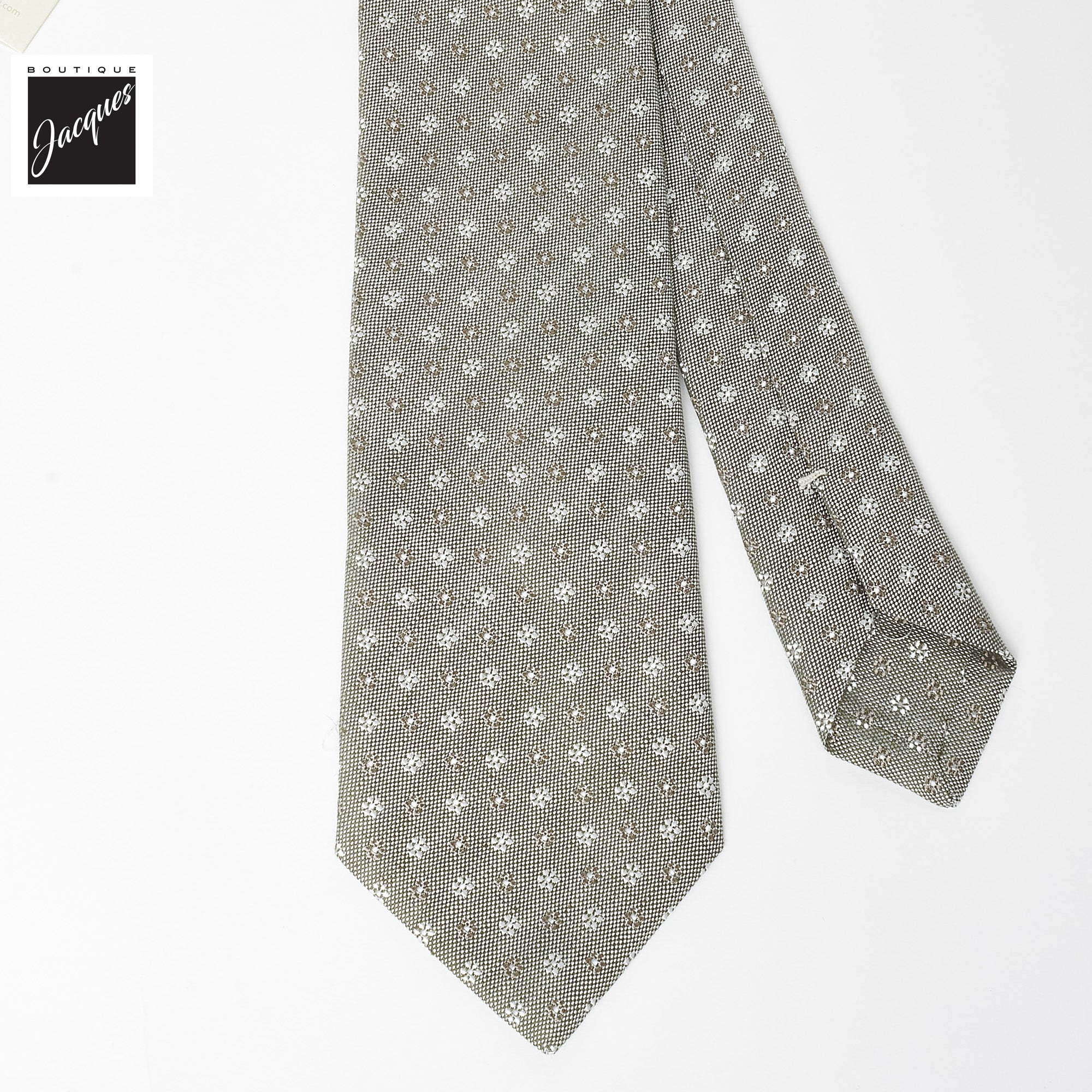 Gray/Beige Floral Pattern Linen-Silk Tie - Paolo Albizzati - Image 3