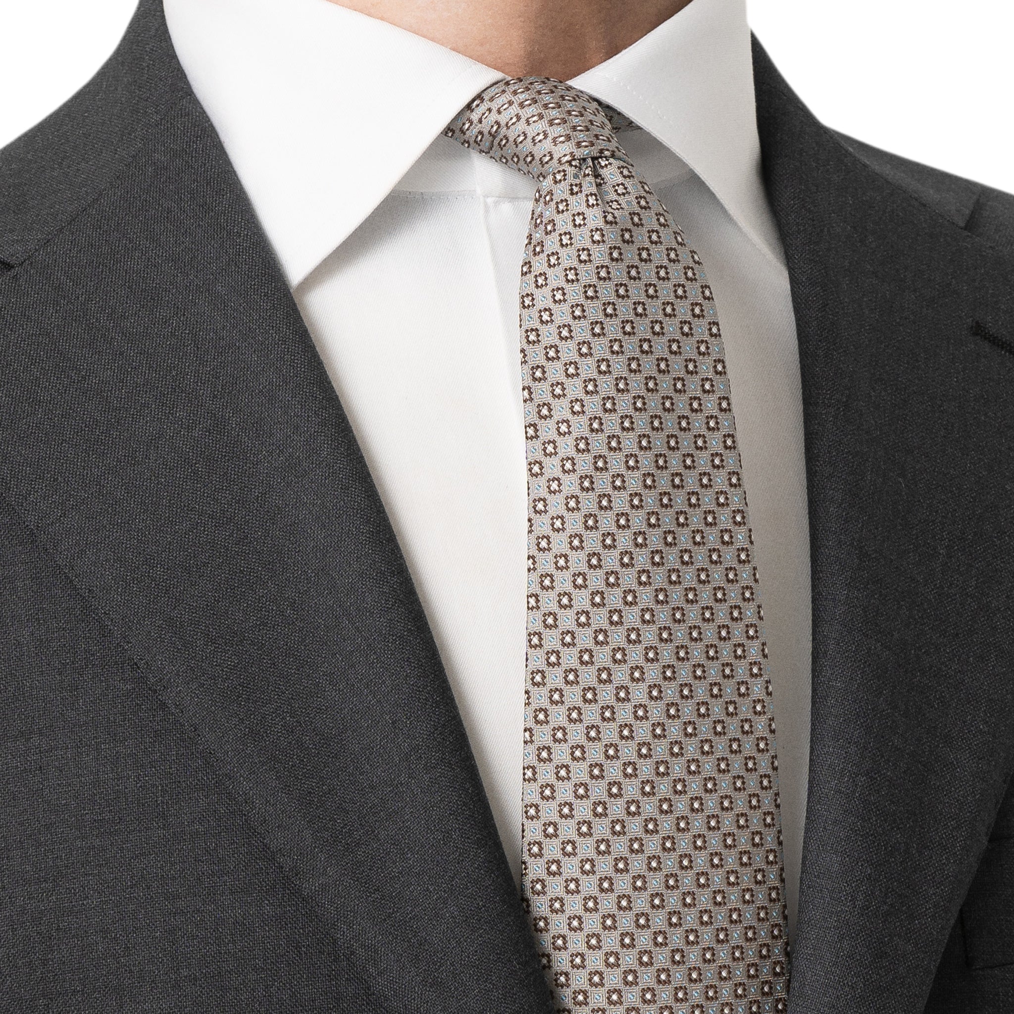 Gray & Brown Micro Floral Woven Silk Tie - ETON - Image 2