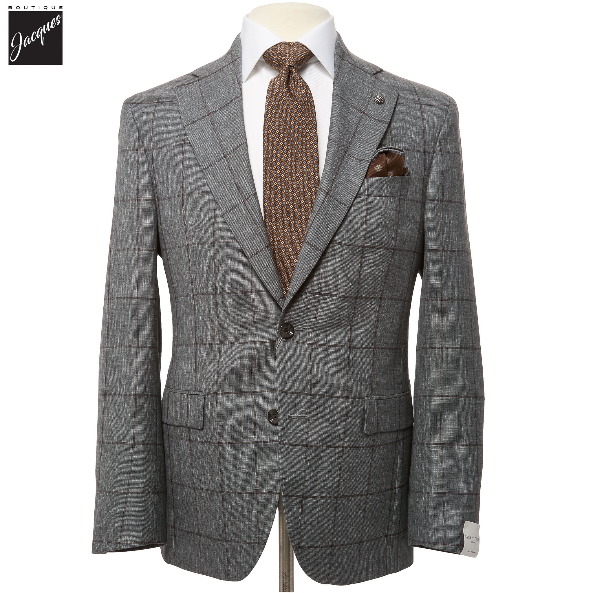 Gray & Brown Windowpane Montana Contemporary Fit Wool Suit - Jack Victor