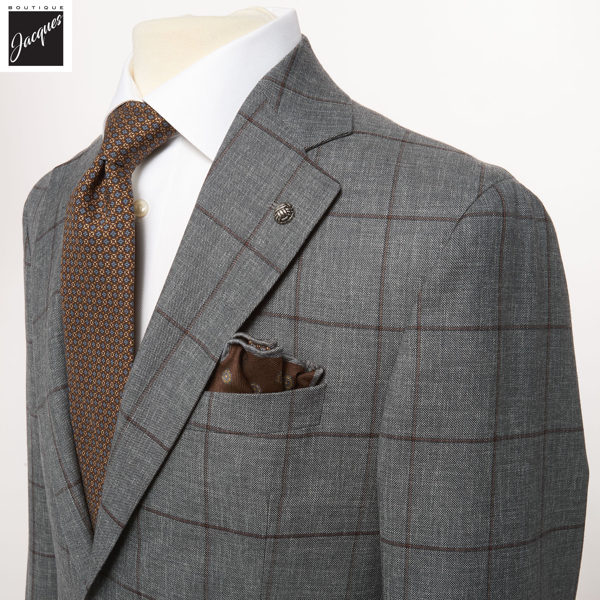 Gray & Brown Windowpane Montana Contemporary Fit Wool Suit - Jack Victor - Image 2