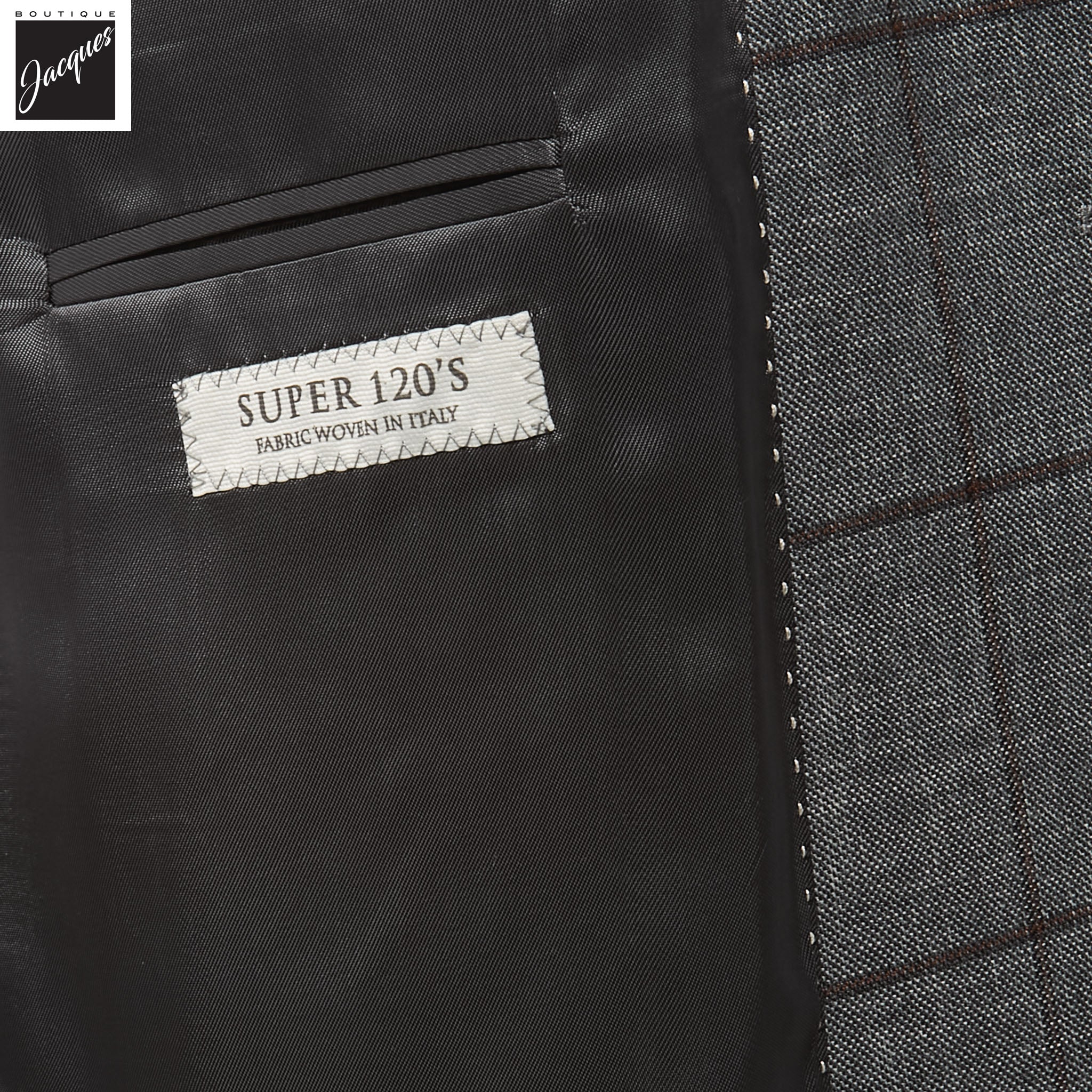 Gray & Brown Windowpane Montana Contemporary Fit Wool Suit - Jack Victor - Image 3