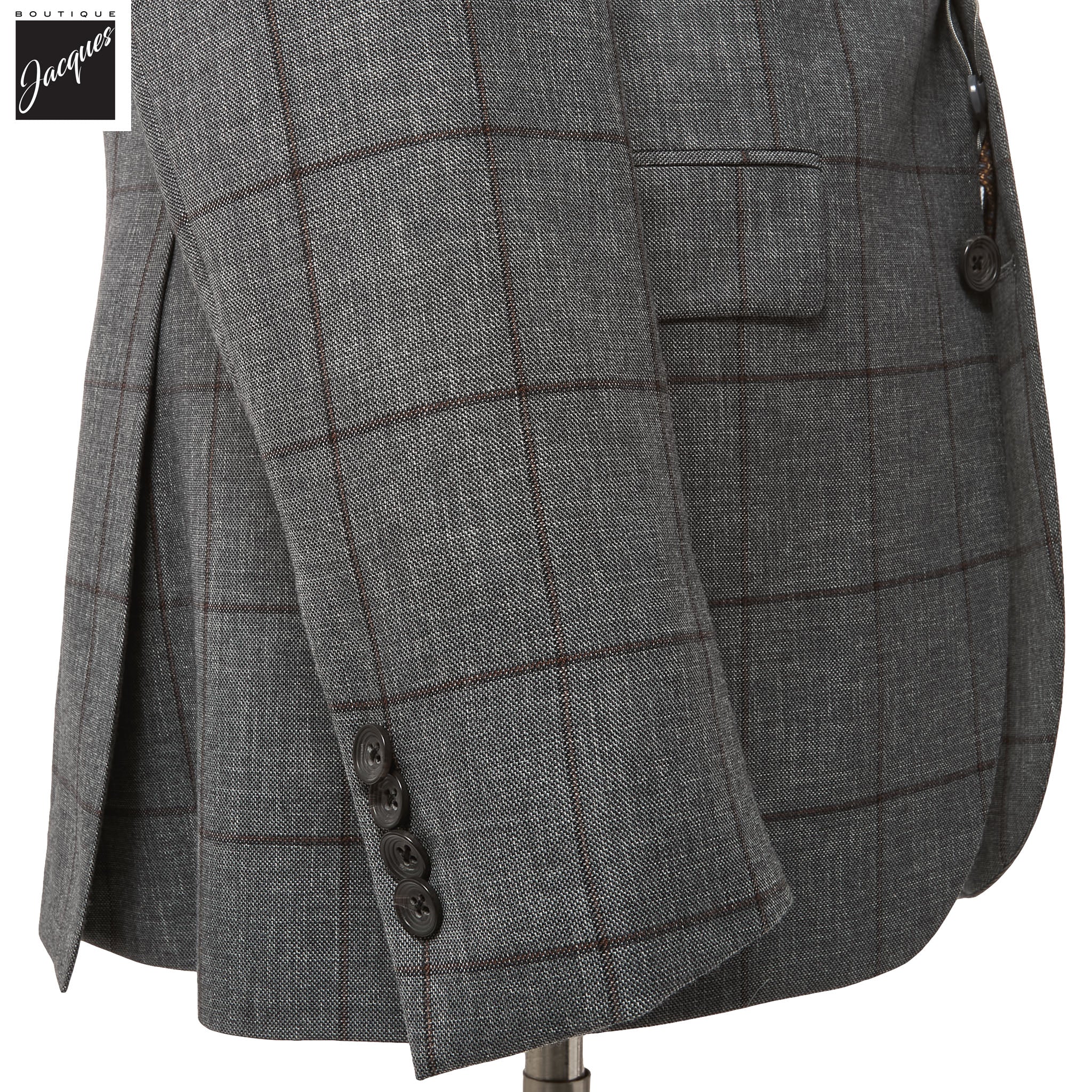 Gray & Brown Windowpane Montana Contemporary Fit Wool Suit - Jack Victor - Image 4