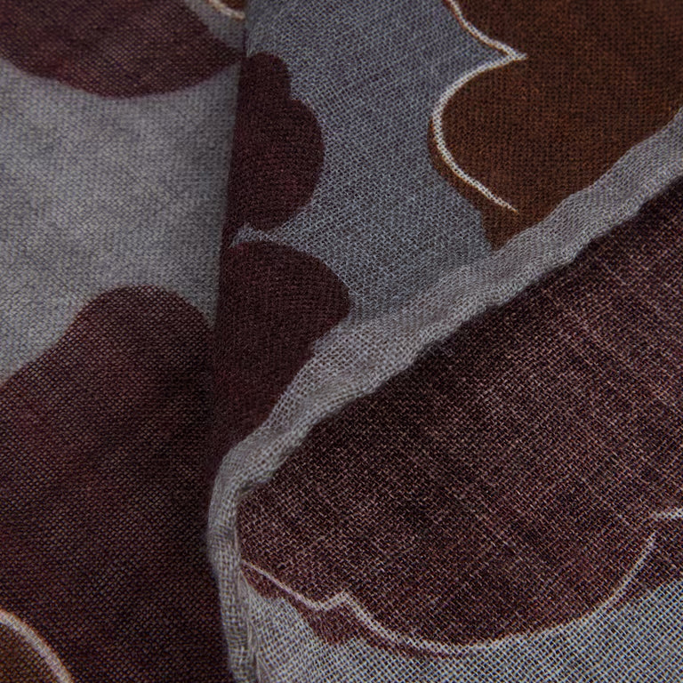 Gray & Burgundy Flower Motif Wool Yak Hankie - Stenströms - Image 3