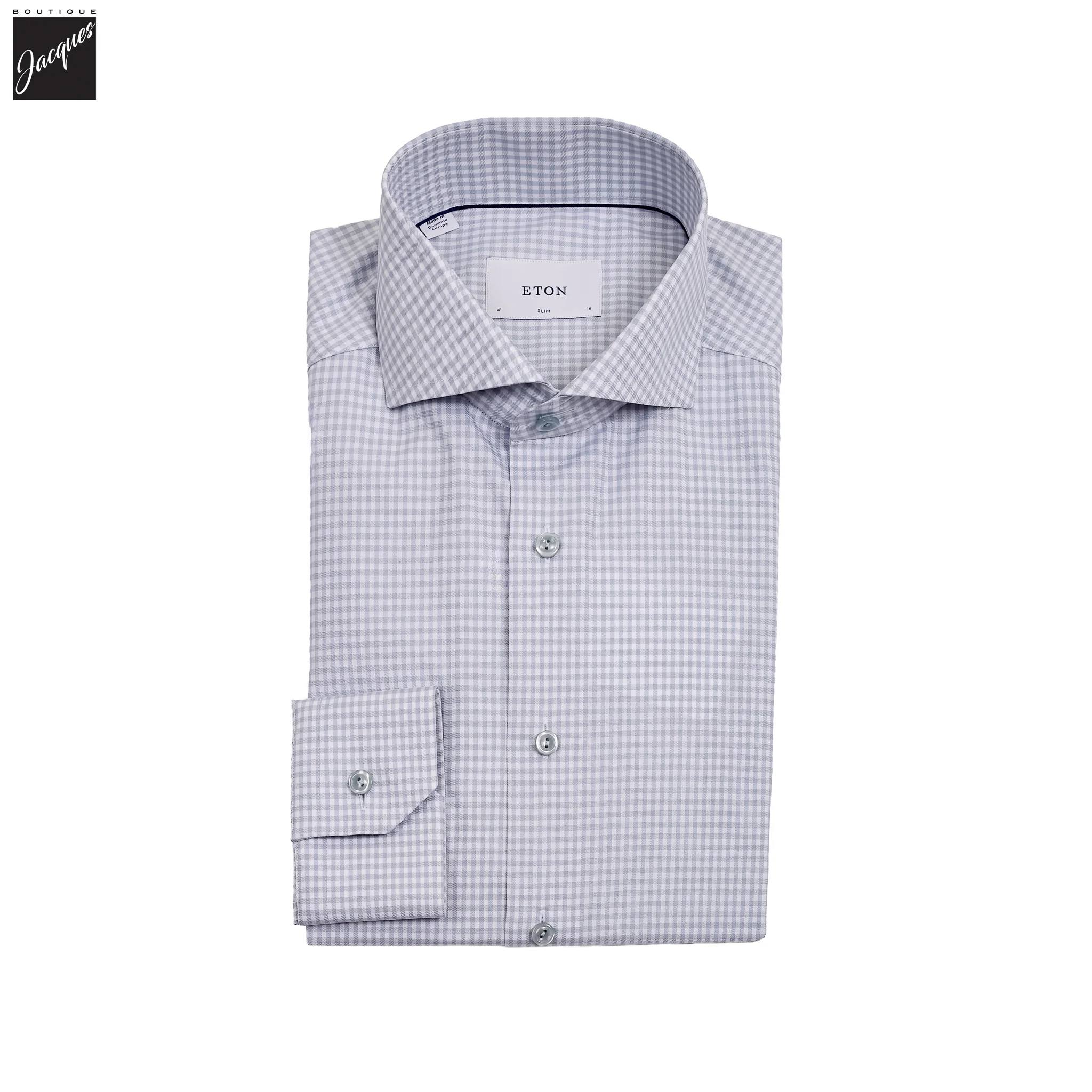 Gray Check Cotton-Tencel Lyocell Slim Fit Shirt - ETON