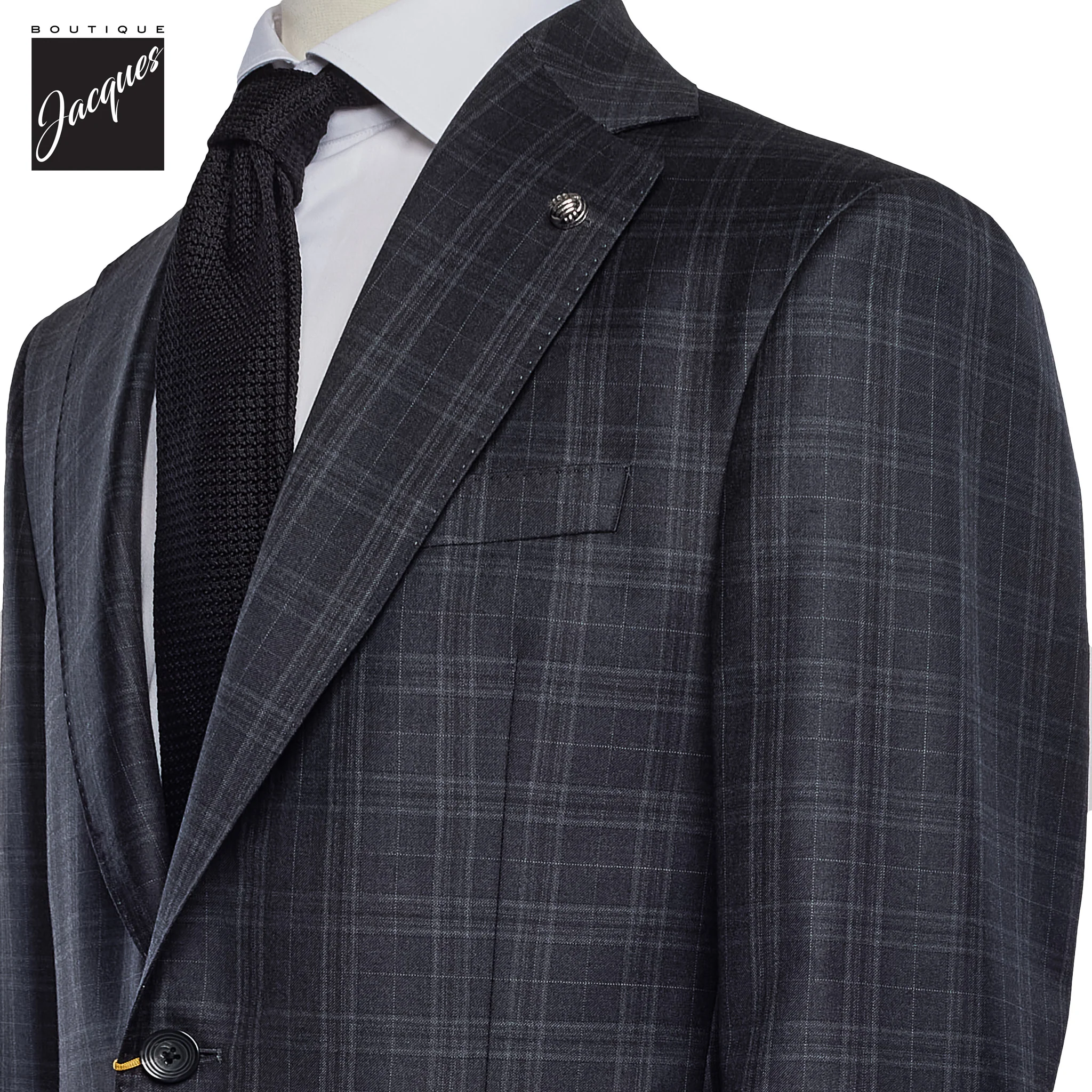 Gray Check Super 150s Loro Piana Wool Mason Contemporary Fit Suit - Jack Victor 1913 - Image 2